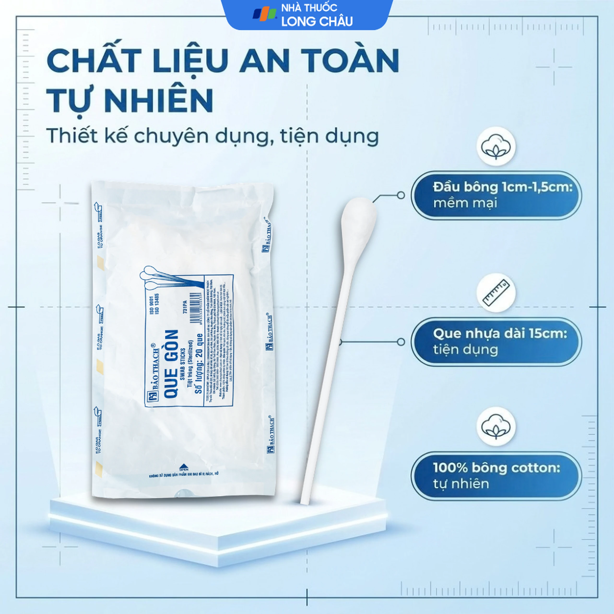 Que gòn Bảo Thạch (20 que) dùng rửa vết thương, lấy mẫu bệnh phẩm, làm sạch và bôi thuốc 3