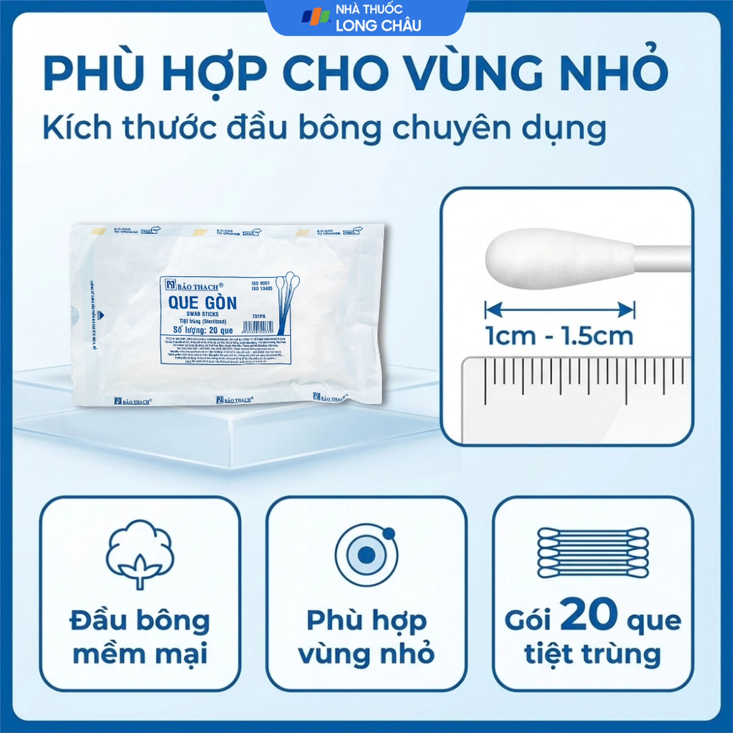 Que gòn Bảo Thạch (20 que) dùng rửa vết thương, lấy mẫu bệnh phẩm, làm sạch và bôi thuốc 4