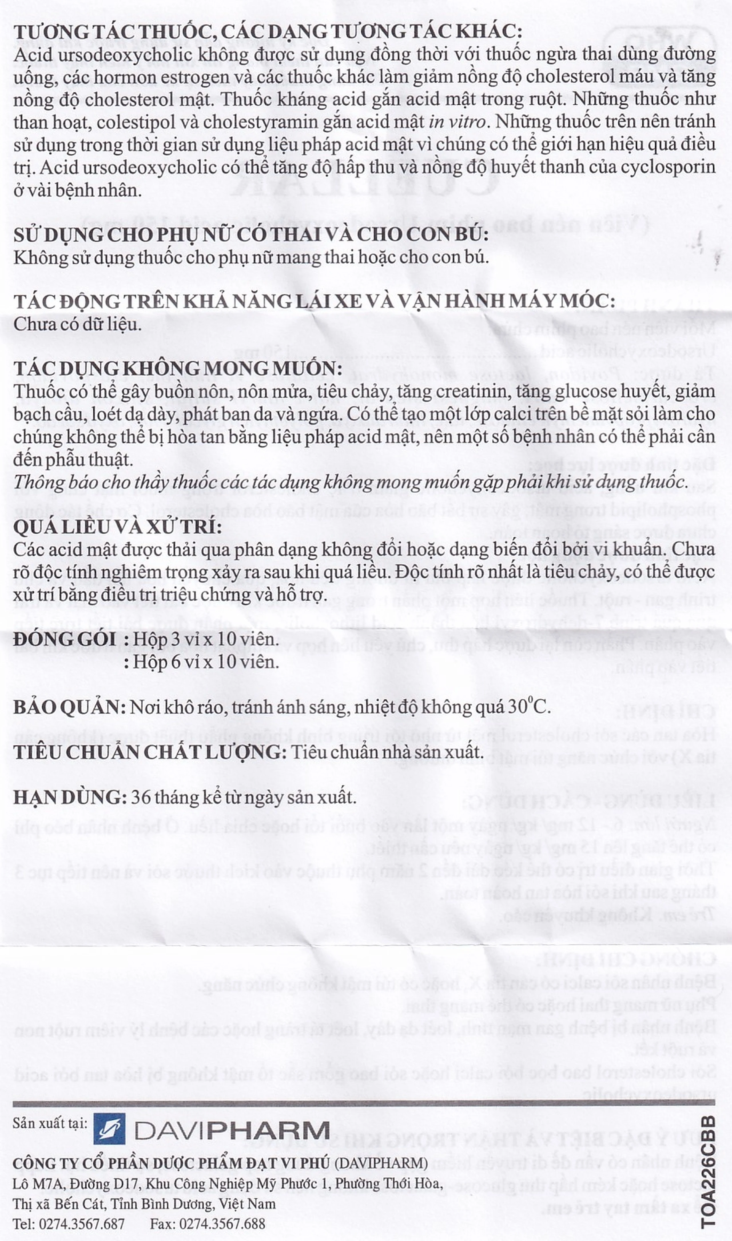 Thuốc Cuellar 150mg Davi Pharm dùng để hòa tan các sỏi cholesterol mật (6 vỉ x 10 viên)