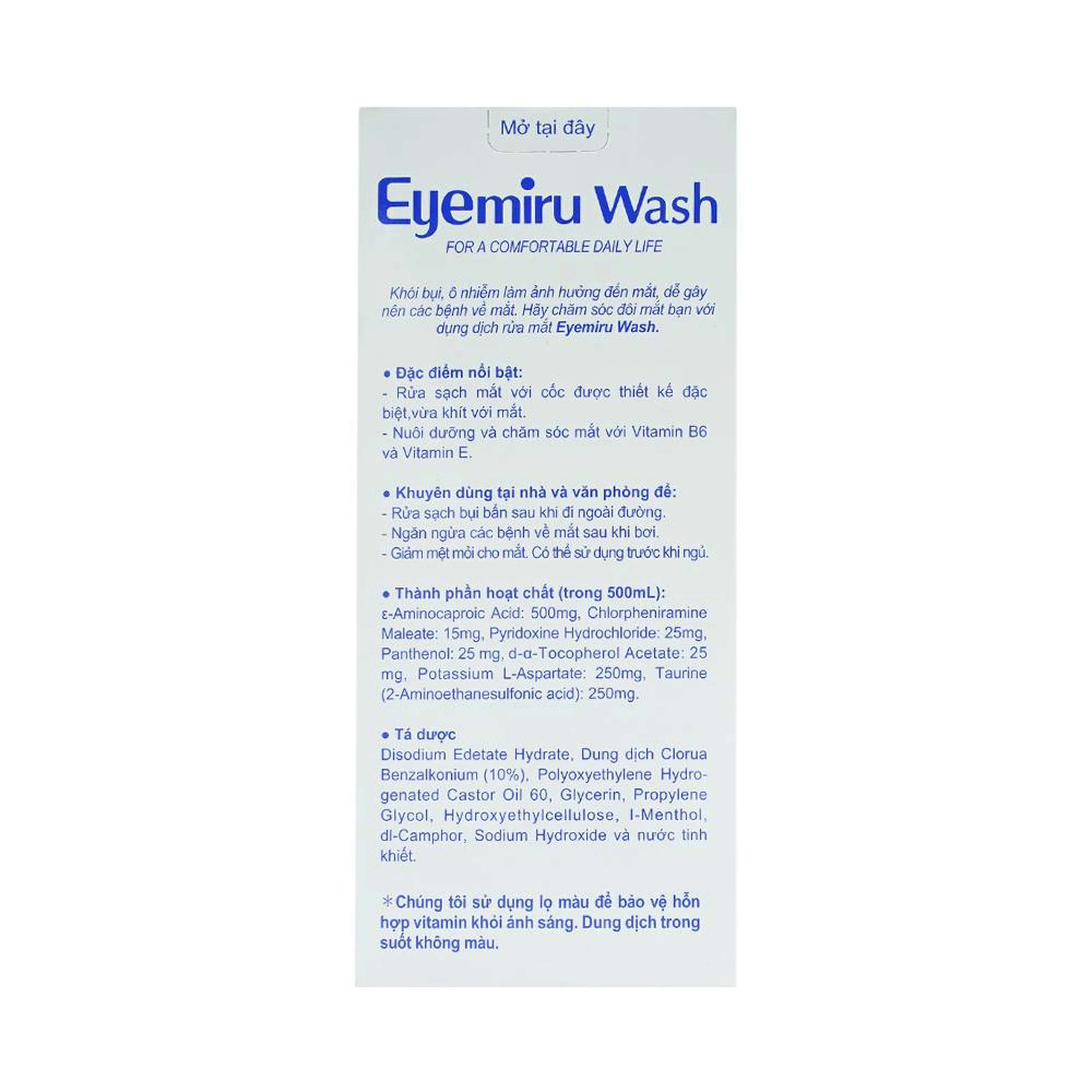 Dung dịch rửa mắt Eyemiru Wash Nitto Medic phòng chống bệnh về mắt (500ml)