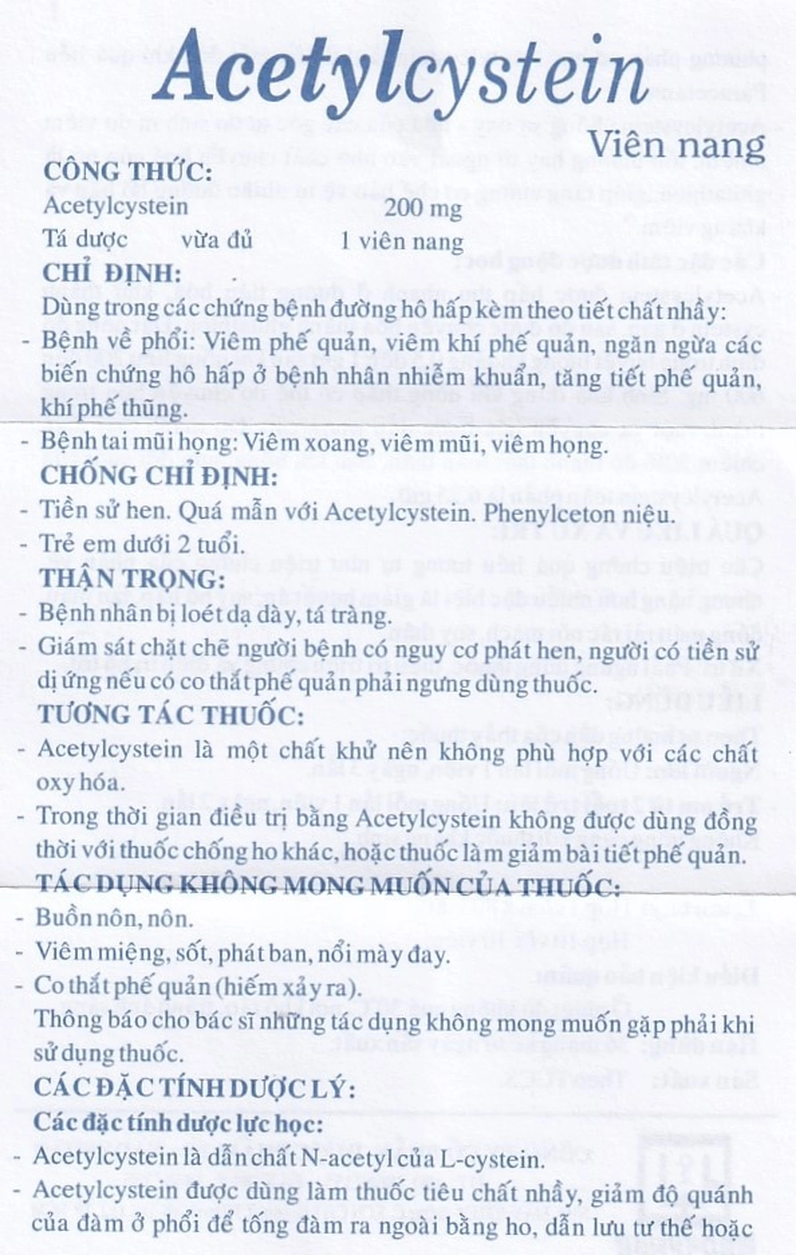 Thuốc Acetylcystein 200mg Nadyphar tiêu nhầy trong bệnh viêm phế quản, bệnh nhầy nhớt (10 vỉ x 10 viên)