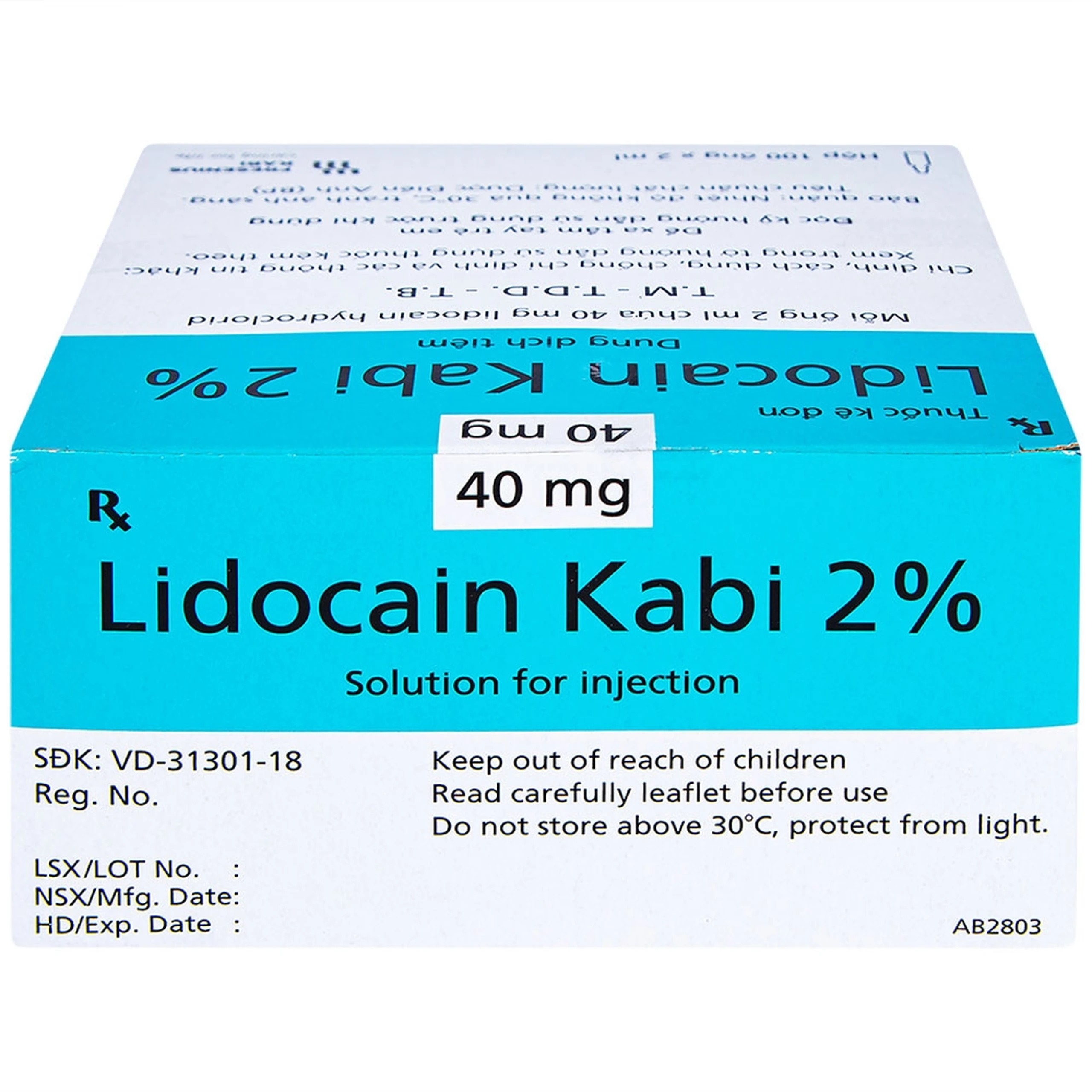 Dung dịch tiêm Lidocain Kabi 2% dùng để gây tê tại chỗ (100 ống x 2ml)