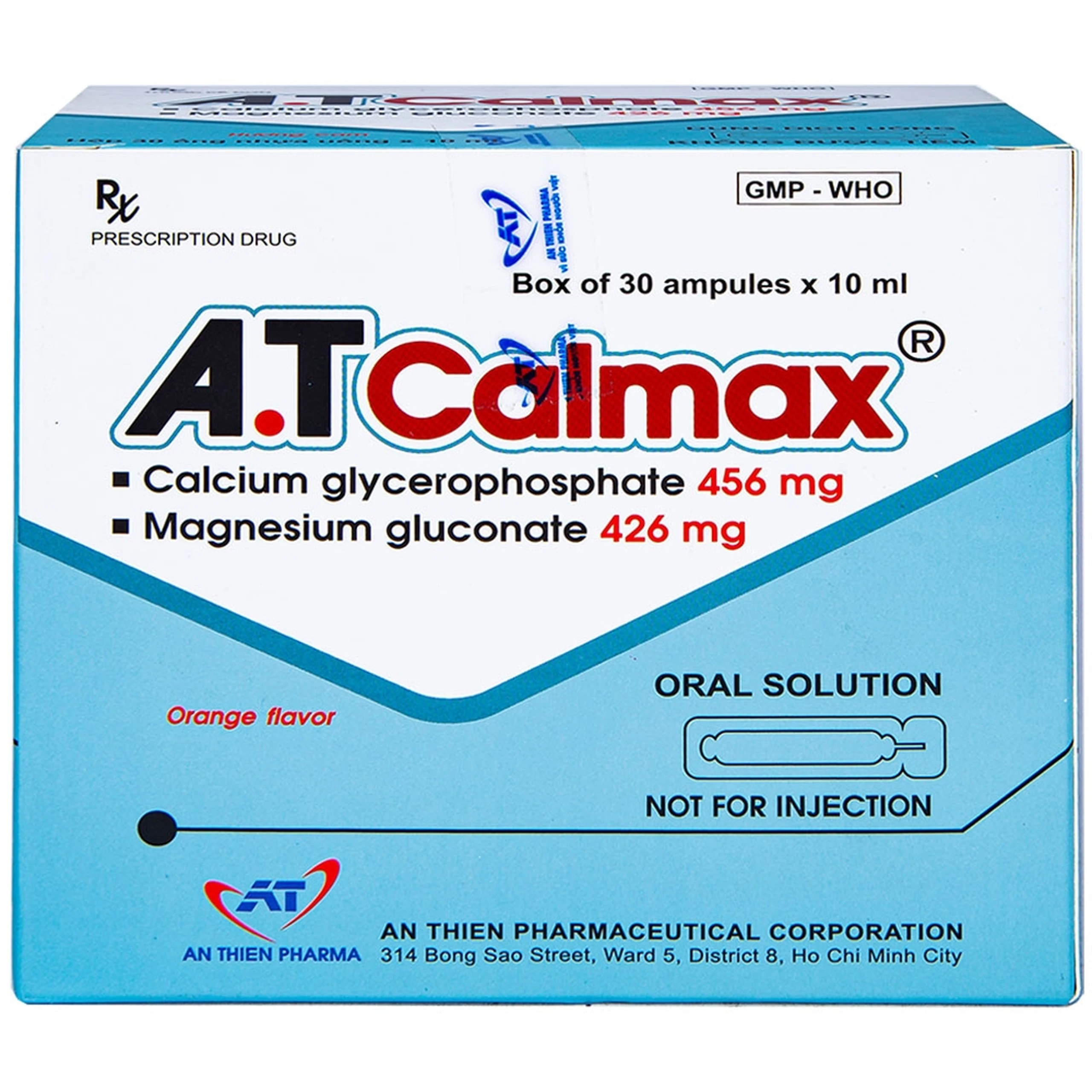 Dung dịch uống A.T Calmax 456mg/426mg An Thiên điều trị suy nhược chức năng chuyển hóa (30 ống x 10ml)