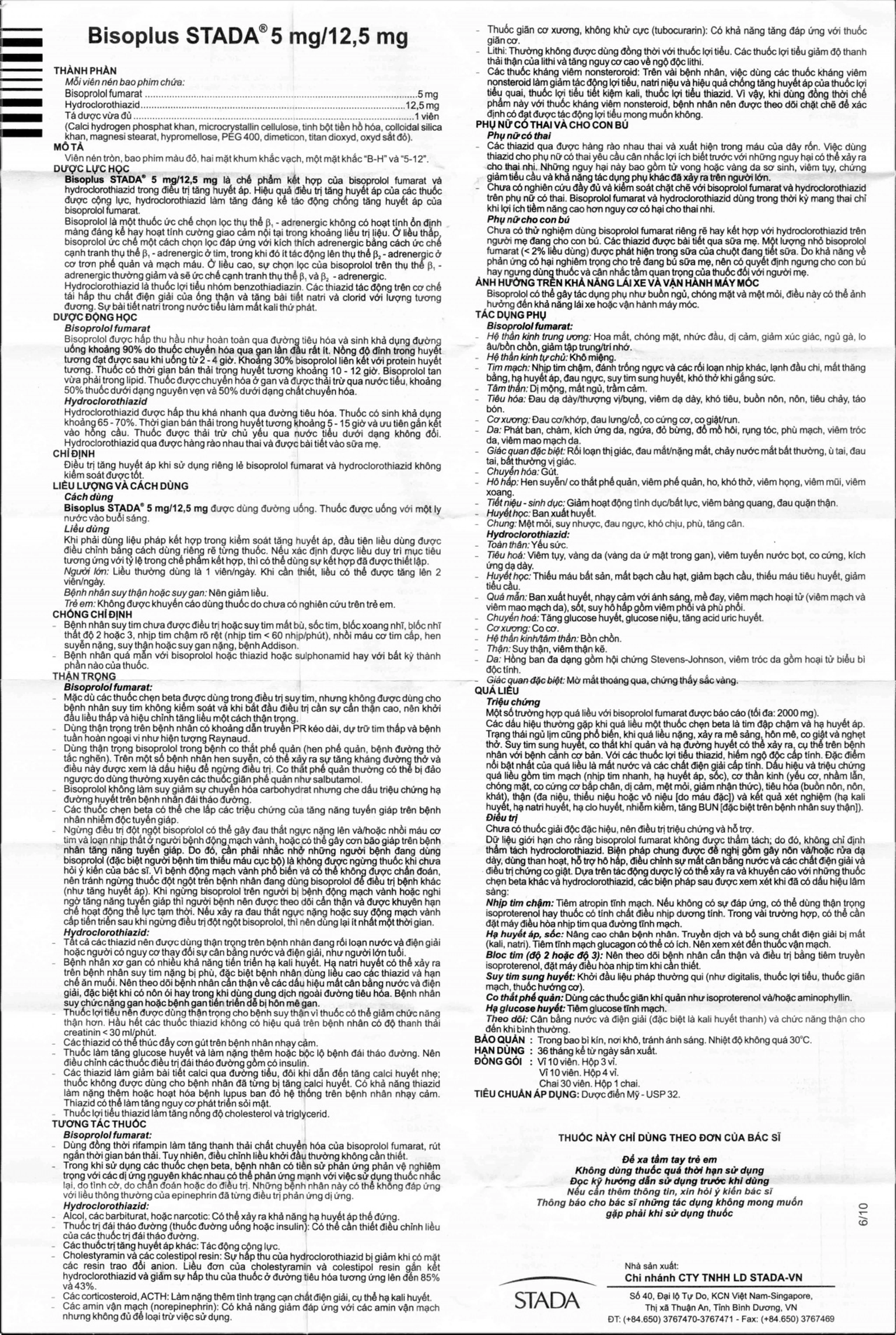 Thuốc Bisoplus HCT 5/12.5 Stella điều trị tăng huyết áp (3 vỉ x 10 viên)