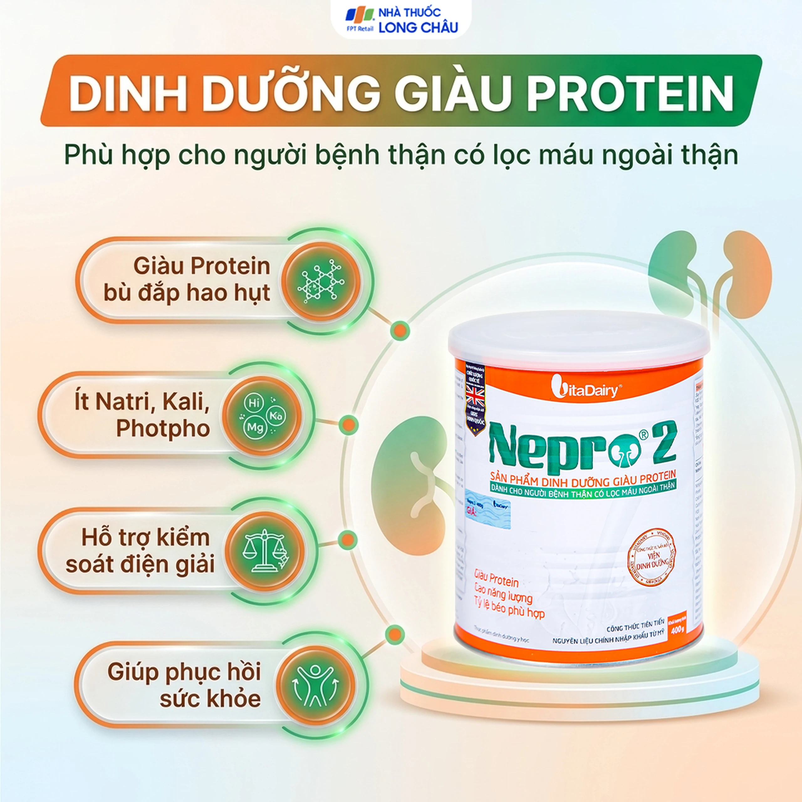 Sữa bổ sung dinh dưỡng giàu protein người bệnh thận Nepro 2 (400g) 2