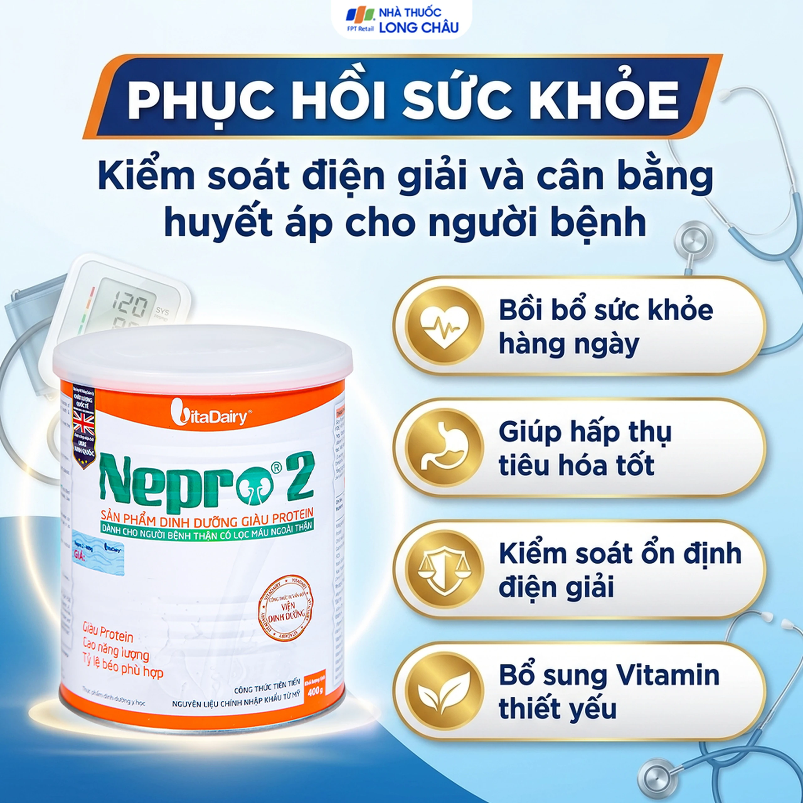 Sữa bổ sung dinh dưỡng giàu protein người bệnh thận Nepro 2 (400g) 4