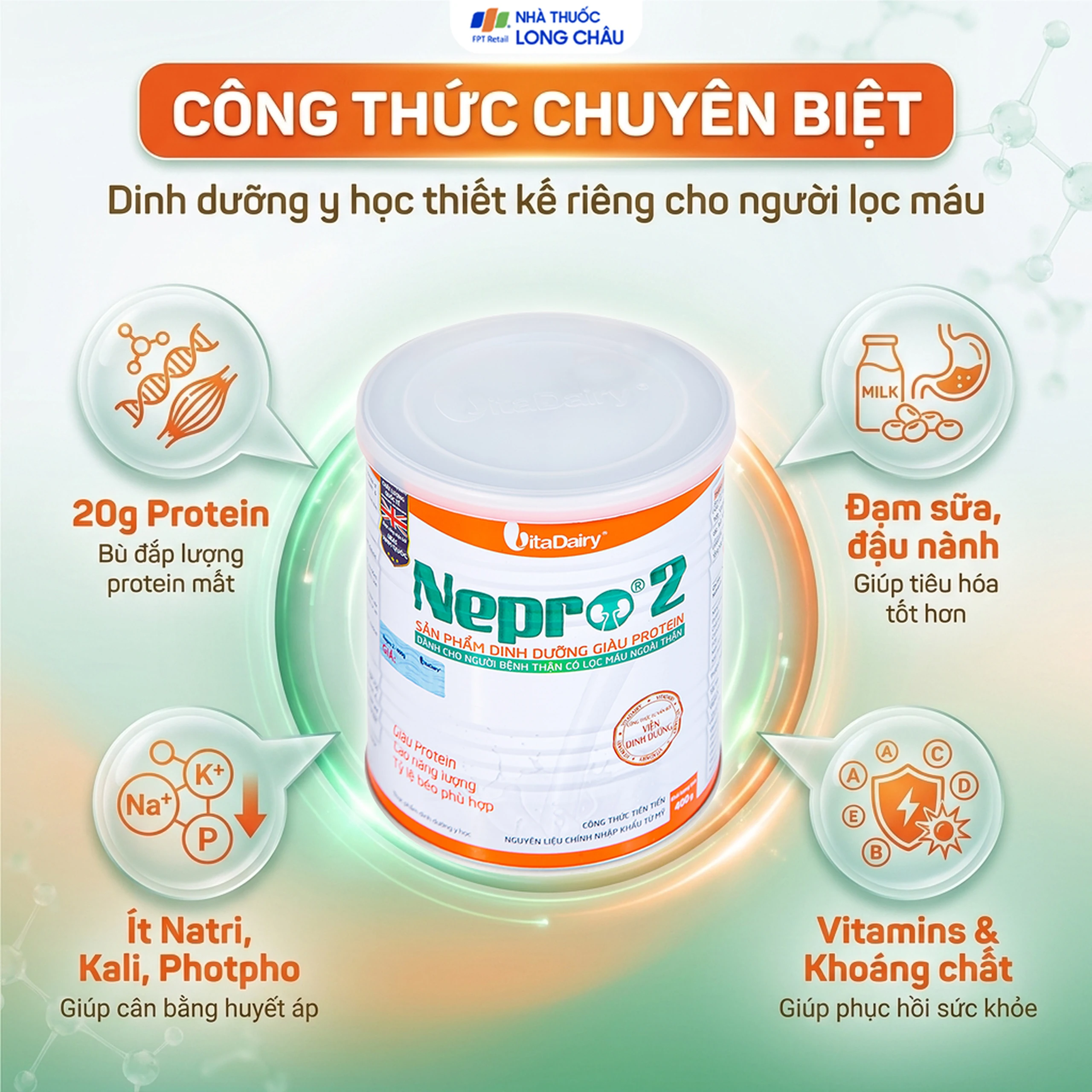 Sữa bổ sung dinh dưỡng giàu protein người bệnh thận Nepro 2 (400g) 3