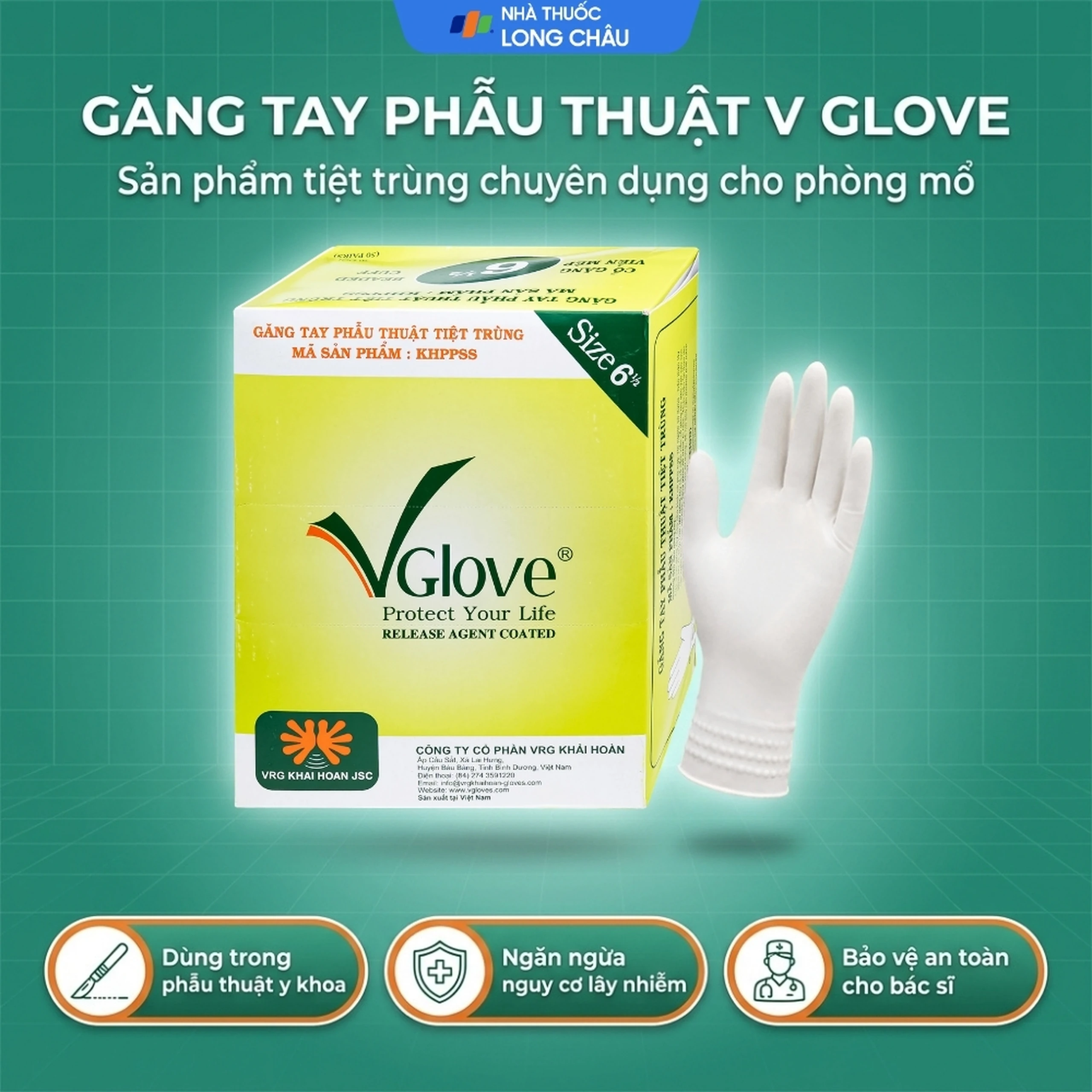 Găng tay phẫu thuật 6.5 Vglove dùng trong quá trình khám, chẩn đoán điều trị và phẫu thuật 2