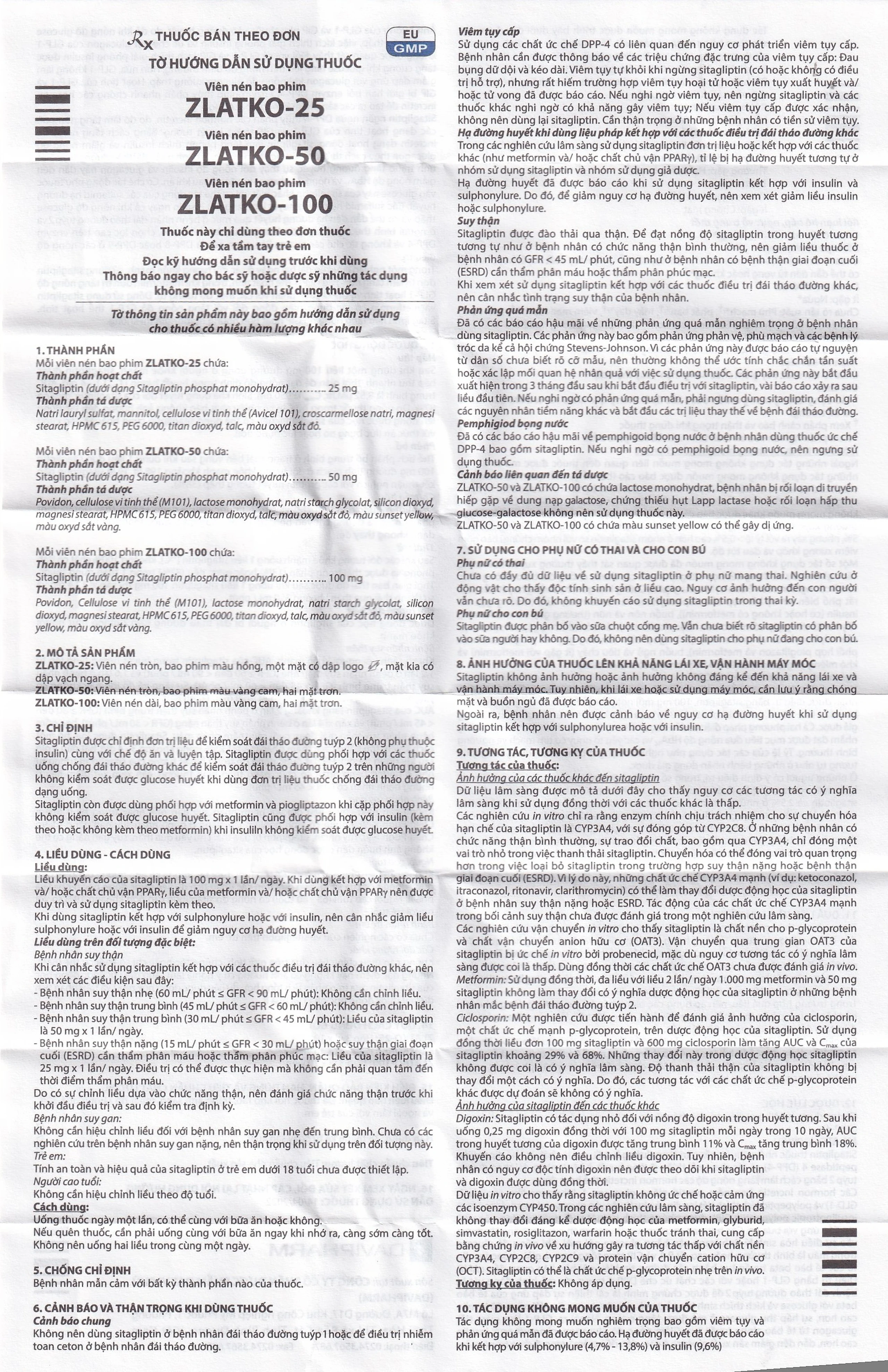 Thuốc Zlatko-100 DaviPharm điều trị đái tháo đường típ 2 (3 vỉ x 10 viên)