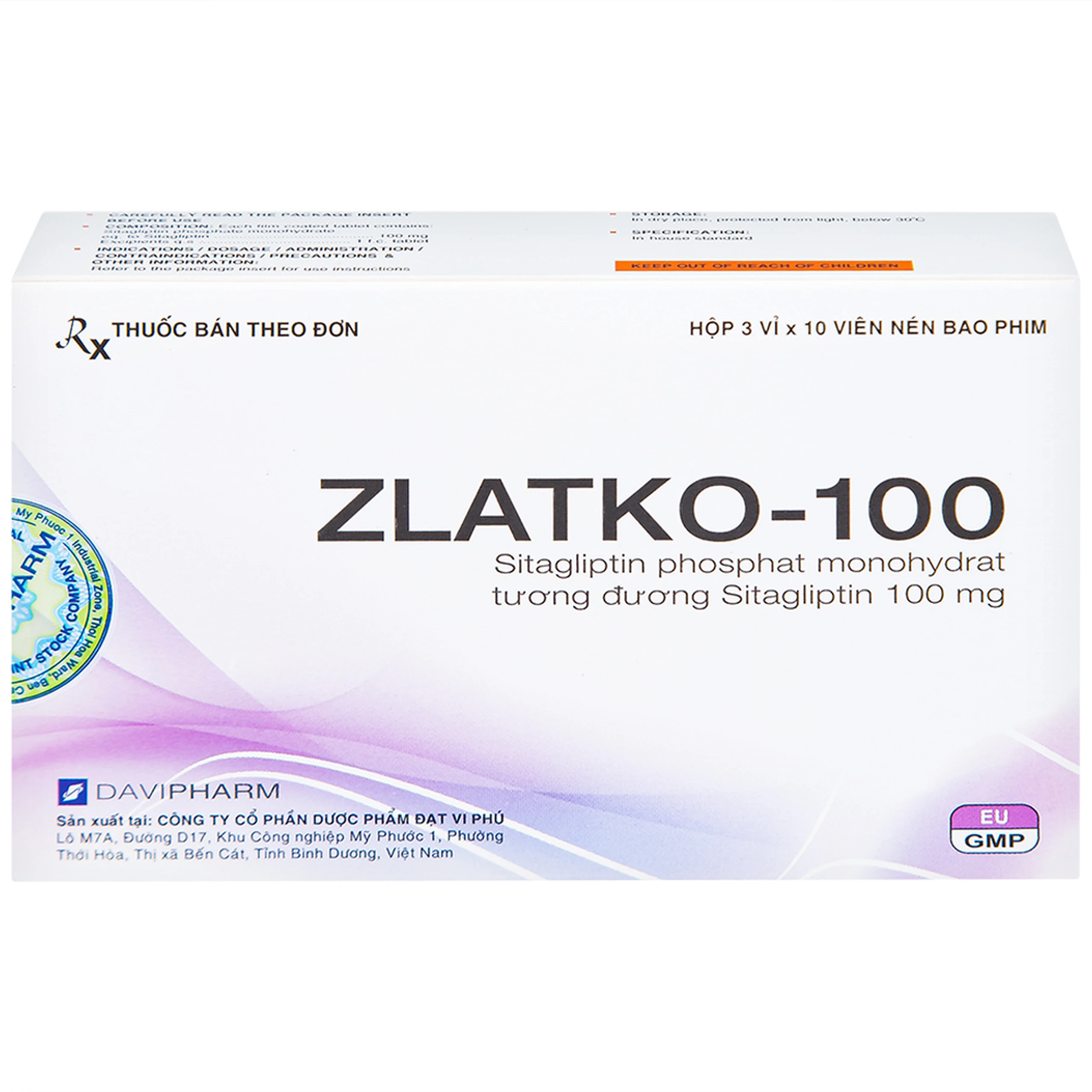Thuốc Zlatko-100 DaviPharm điều trị đái tháo đường típ 2 (3 vỉ x 10 viên)