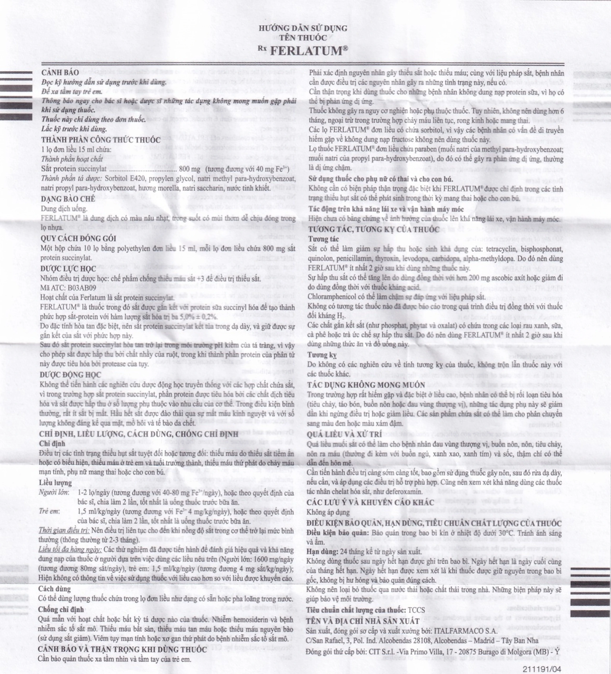 Dung dịch Ferlatum Fol Italfarmco điều trị thiếu sắt  (10 lọ)