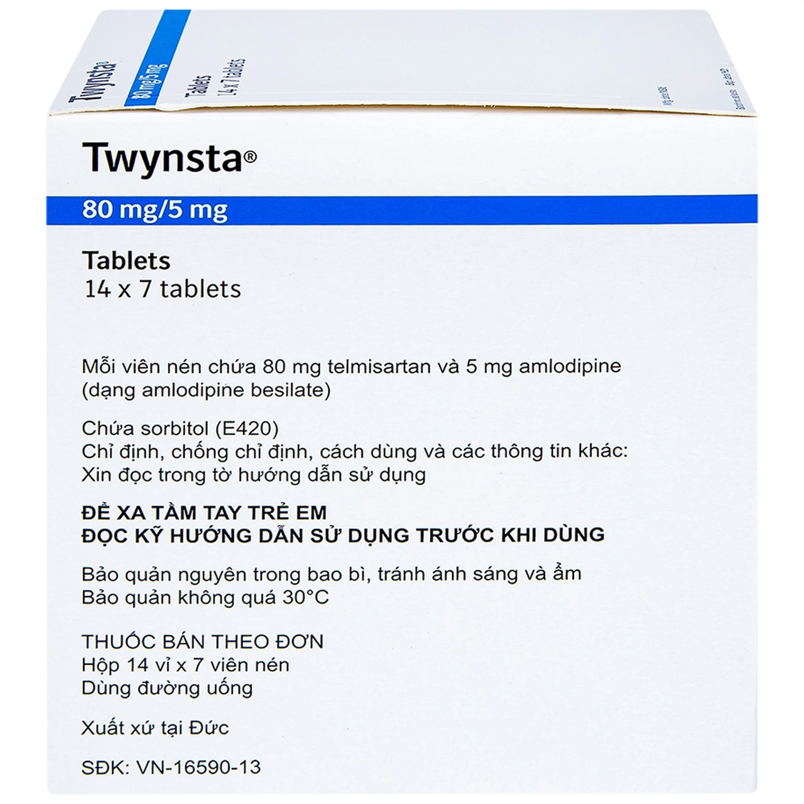Thuốc Twynsta 80mg/5mg Boehringer điều trị tăng huyết áp vô căn (14 vỉ x 7 viên)