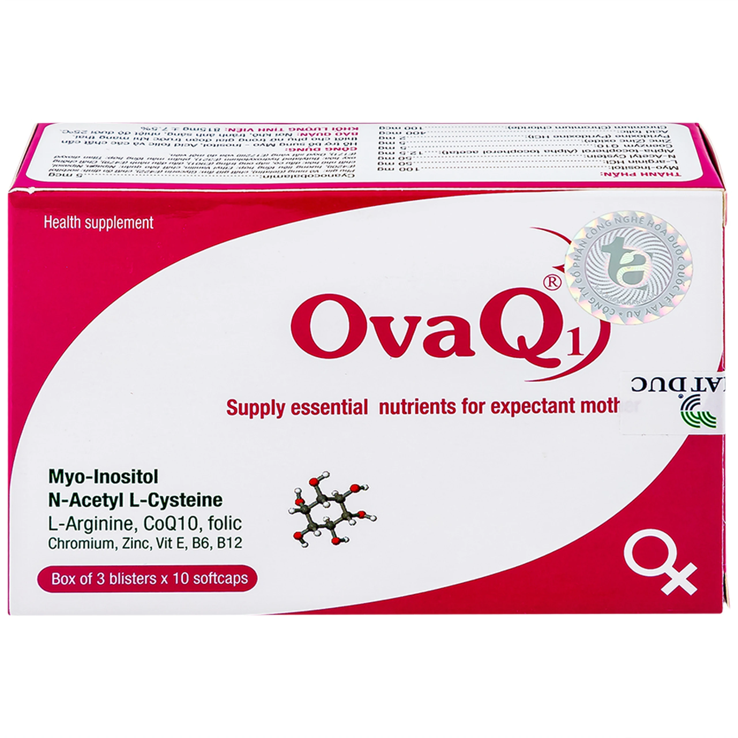 Viên bổ sung Myo Inositol Acid folic phụ nữ trước mang thai OvaQ1 (3 vỉ x 10 viên)