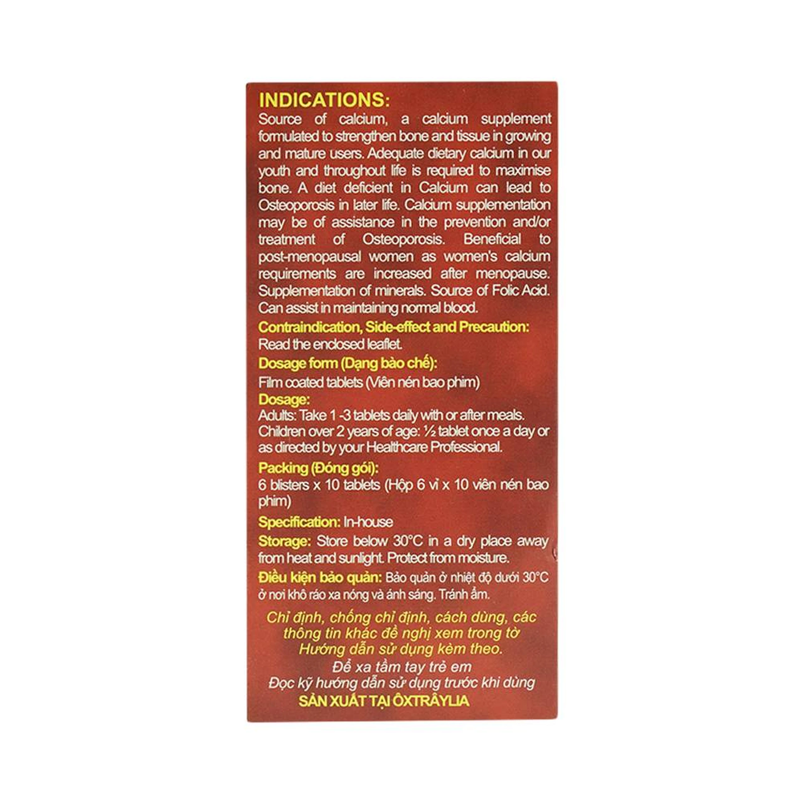 Thuốc AB ExtraBone-Care+ Aus Biopharm phòng và điều trị loãng xương, bổ sung canxi (6 vỉ x 10 viên)