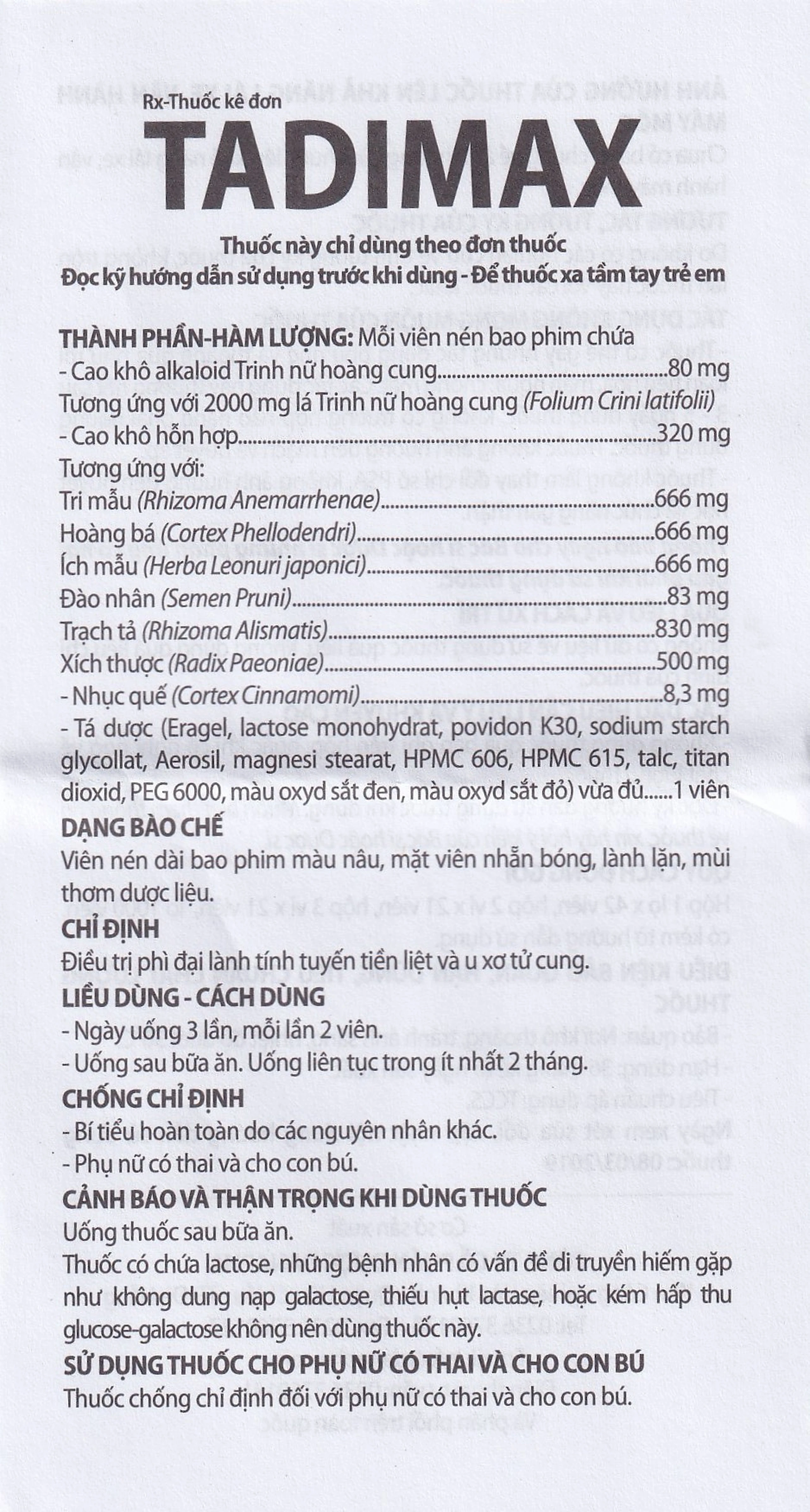 Thuốc Tadimax Danapha điều trị phì đại lành tính tuyến tiền liệt và u xơ tử cung (2 vỉ x 21 viên)