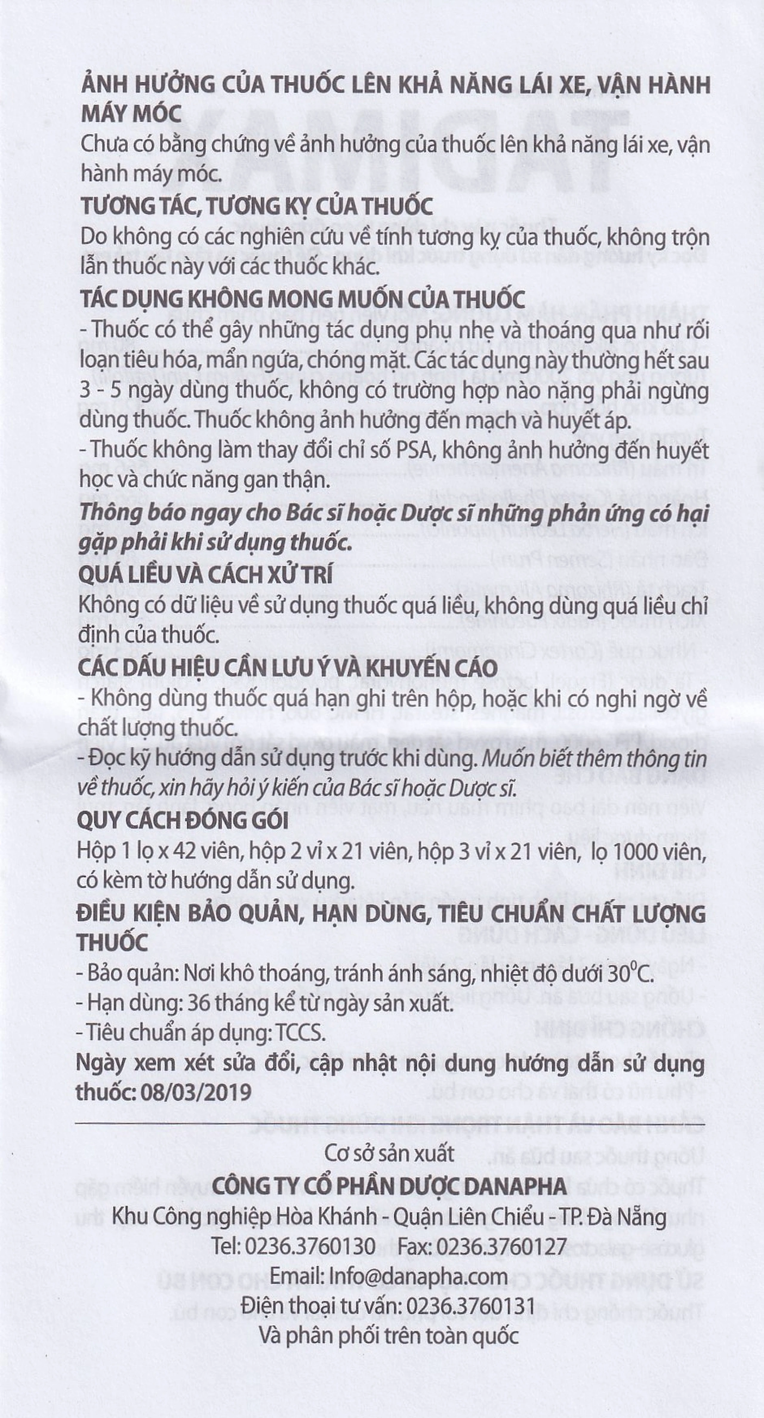 Thuốc Tadimax Danapha điều trị phì đại lành tính tuyến tiền liệt và u xơ tử cung (2 vỉ x 21 viên)