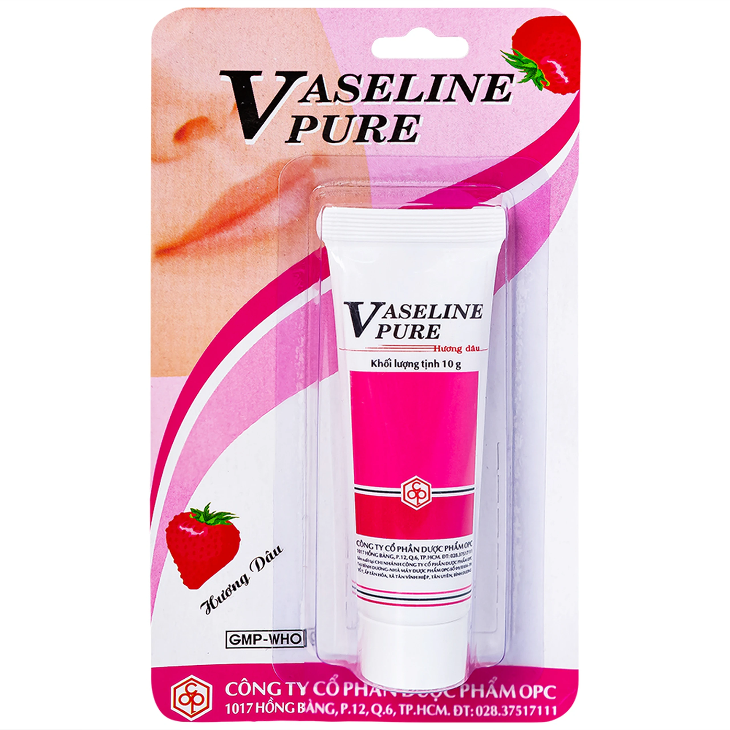 Kem dưỡng ẩm Vaseline Pure OPC hương dâu làm mềm, chống nứt nẻ (10g)