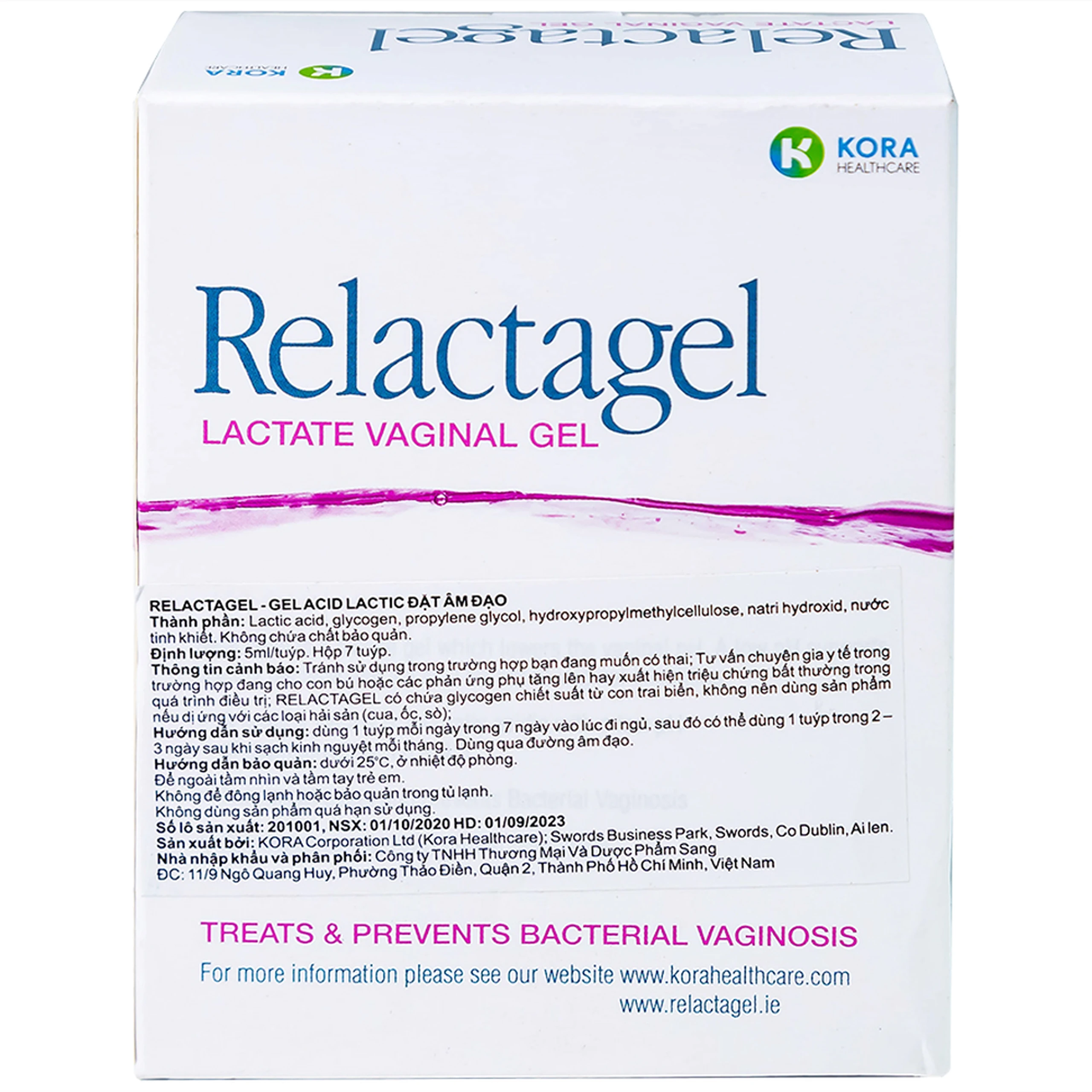 Gel phụ khoa Relactagel Lactate Vaginal (7 tuýp x 5ml) hỗ trợ điều trị viêm phụ khoa, phòng ngừa tái phát viêm âm đạo