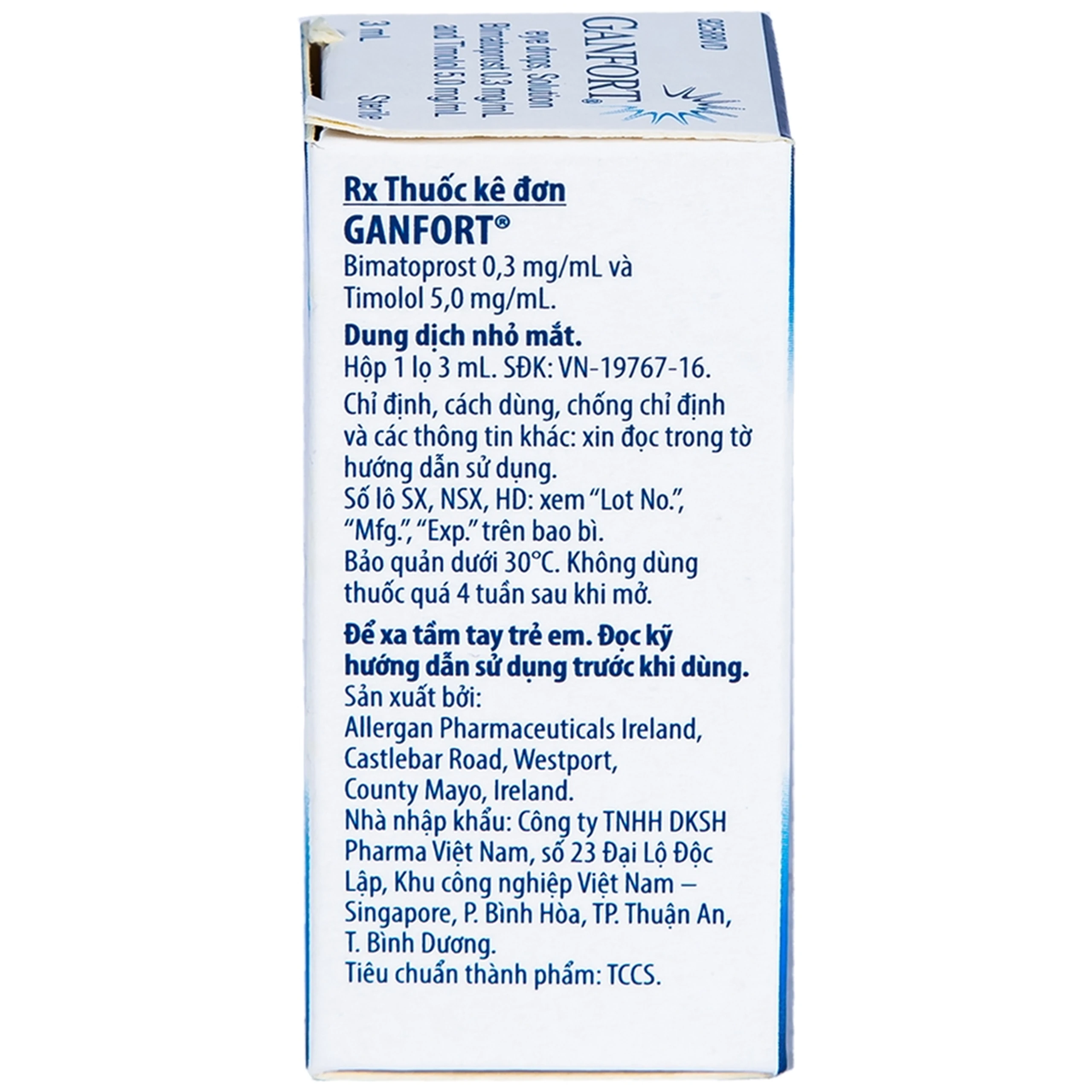 Thuốc nhỏ mắt Ganfort Allergan điều trị Glaucoma góc mở, tăng nhãn áp (3ml)