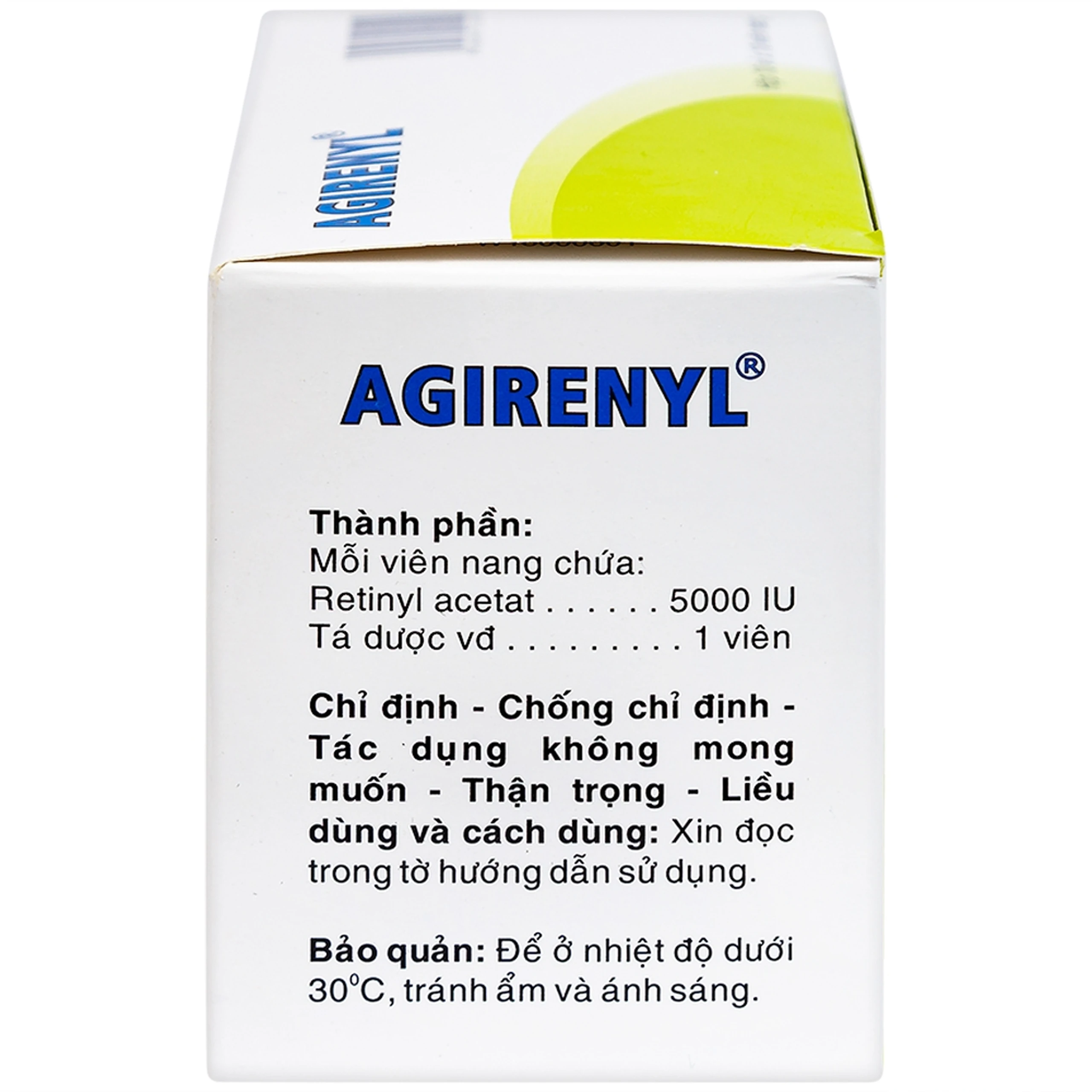 Thuốc Agirenyl 5000IU Agimexpharm phòng và điều trị thiếu vitamin A (10 vỉ x 10 viên)