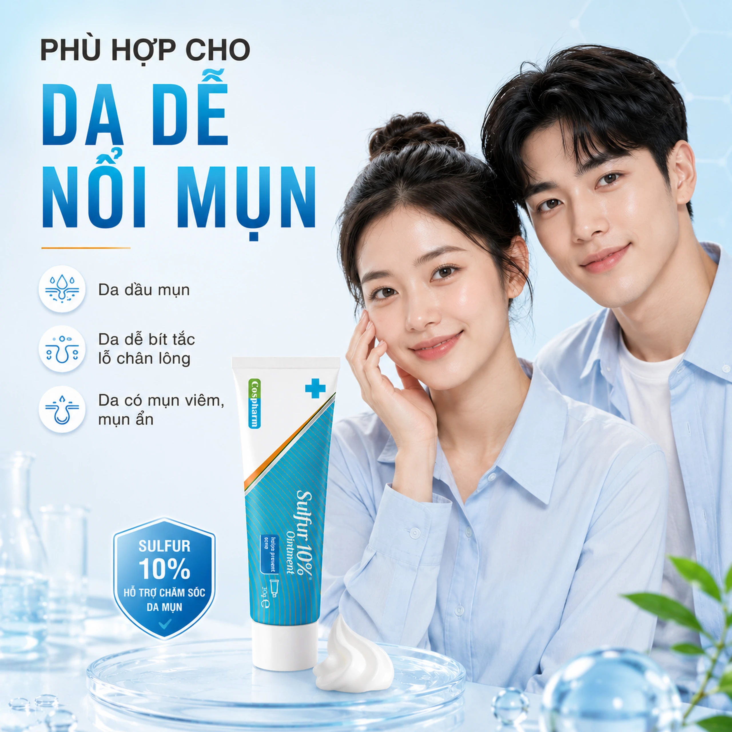 Kem bôi ngừa mụn, giảm sưng viêm sulfur 10% ointment Cospharm 30g 5
