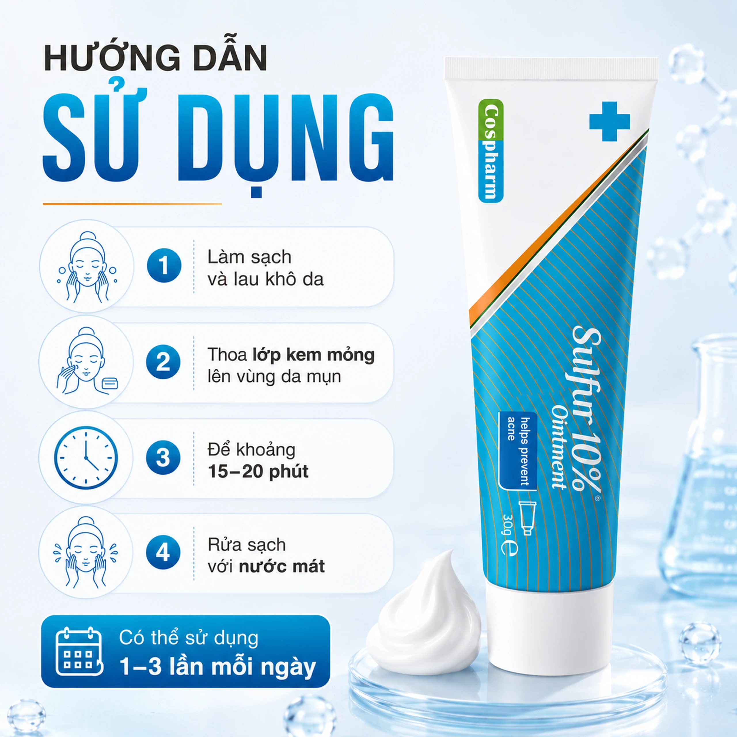 Kem bôi ngừa mụn, giảm sưng viêm sulfur 10% ointment Cospharm 30g 6