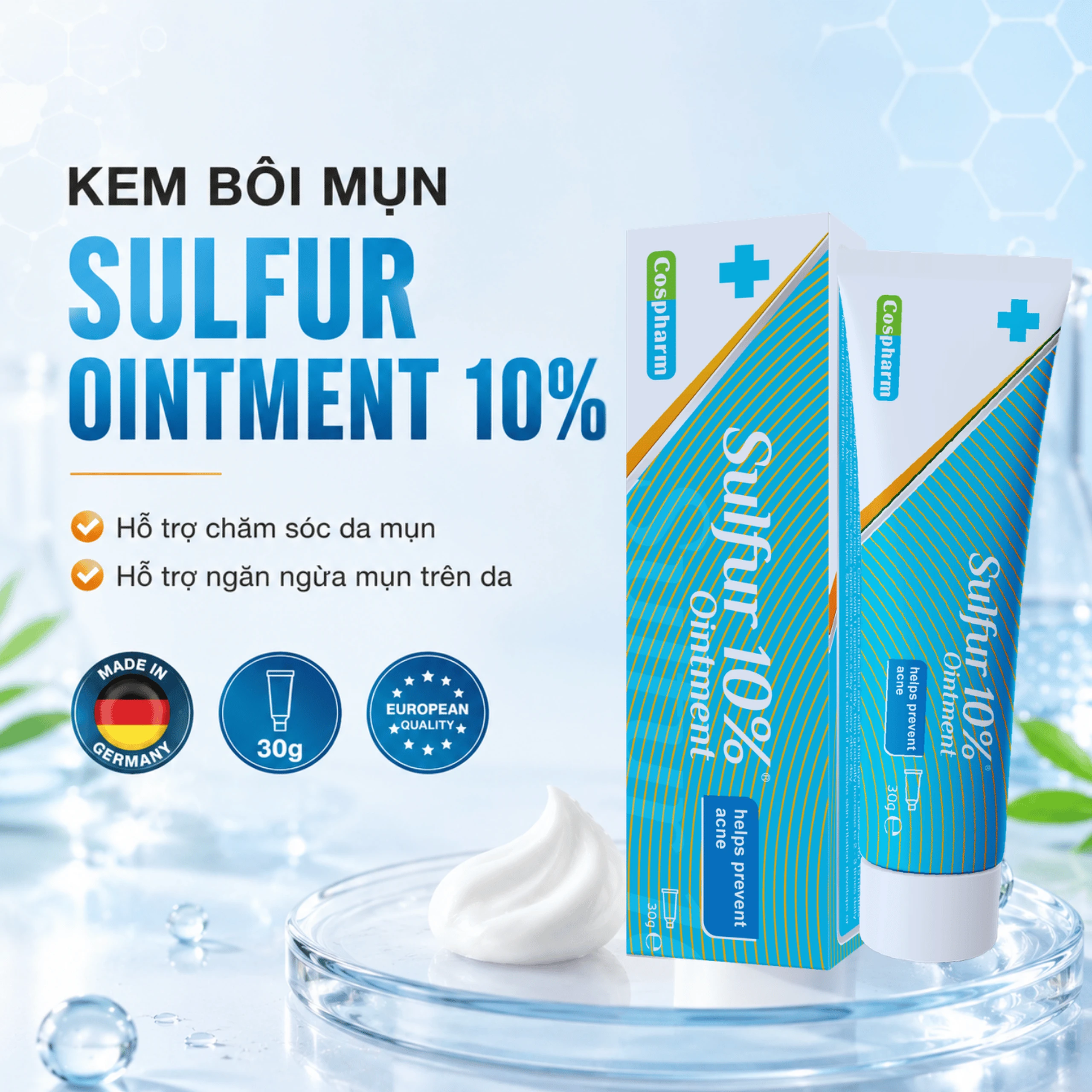 Kem bôi ngừa mụn, giảm sưng viêm sulfur 10% ointment Cospharm 30g 2