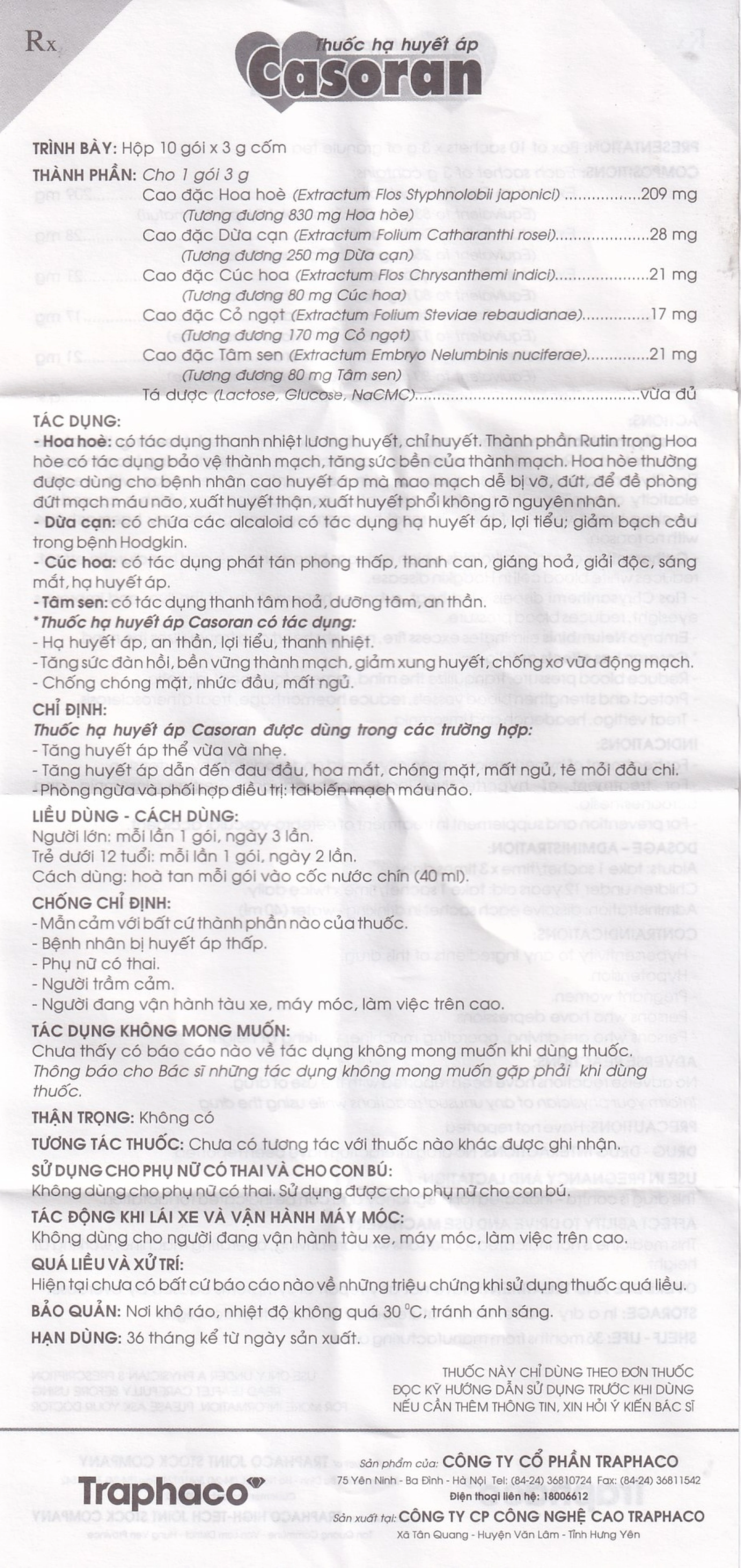 Thuốc Casoran Traphaco điều trị tăng huyết áp (5 vỉ x 20 viên)