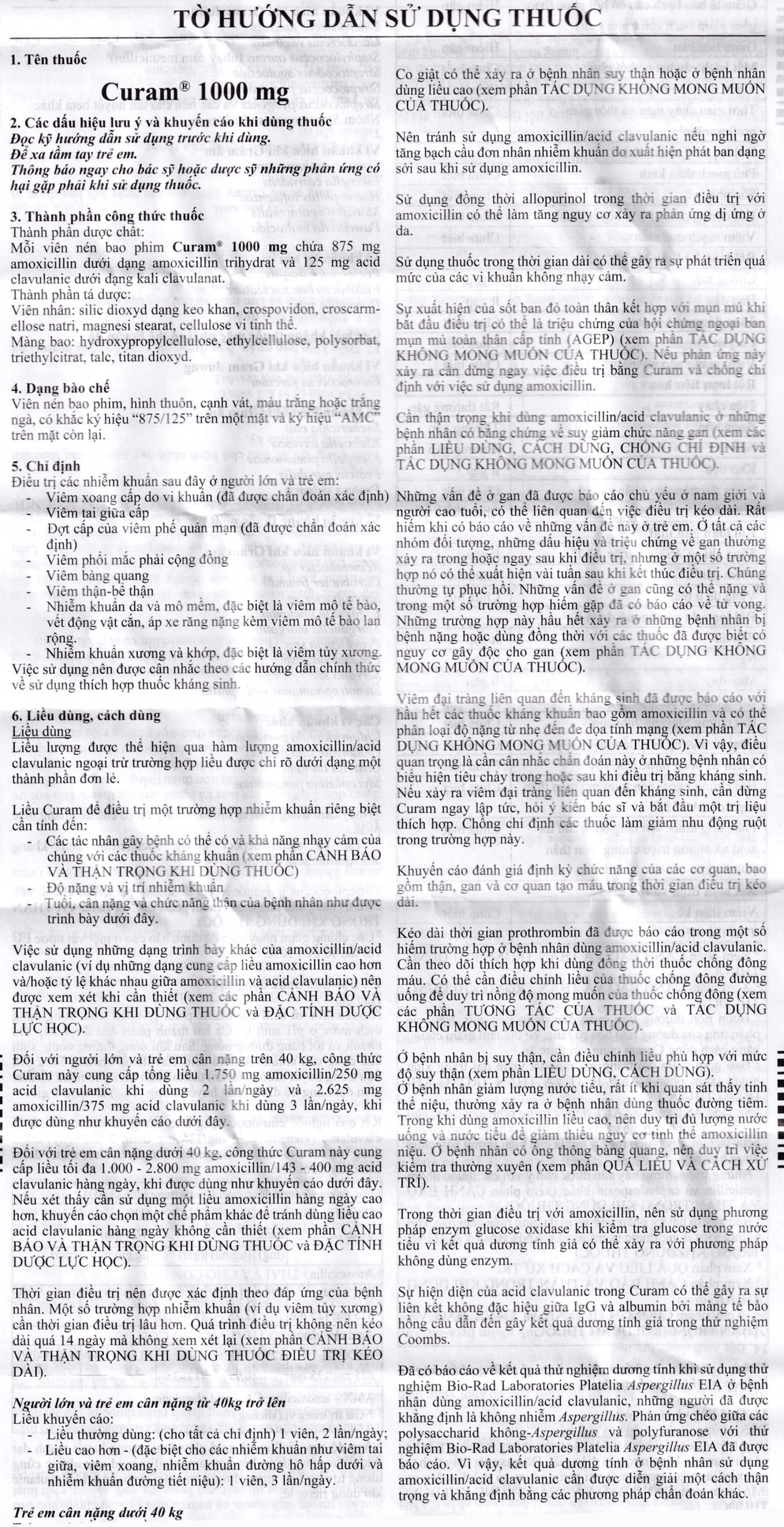 Thuốc Curam 1000mg Sandoz điều trị nhiễm khuẩn (10 vỉ x 8 viên)