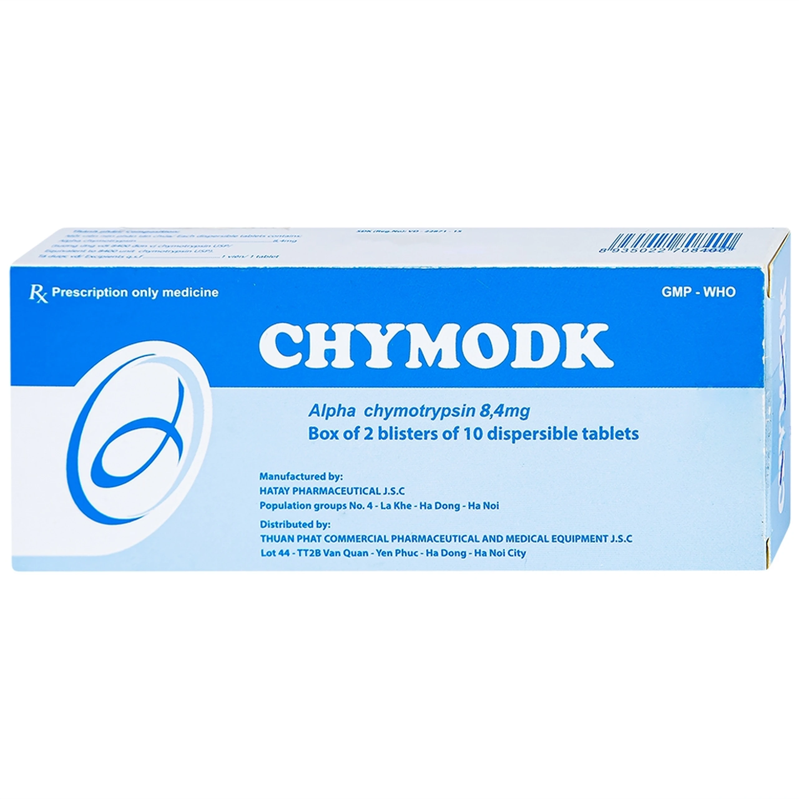 Viên nén phân tán Chymodk 8.4mg Hataphar điều trị phù nề sau chấn thương, phẫu thuật, bỏng (2 vỉ x 10 viên)