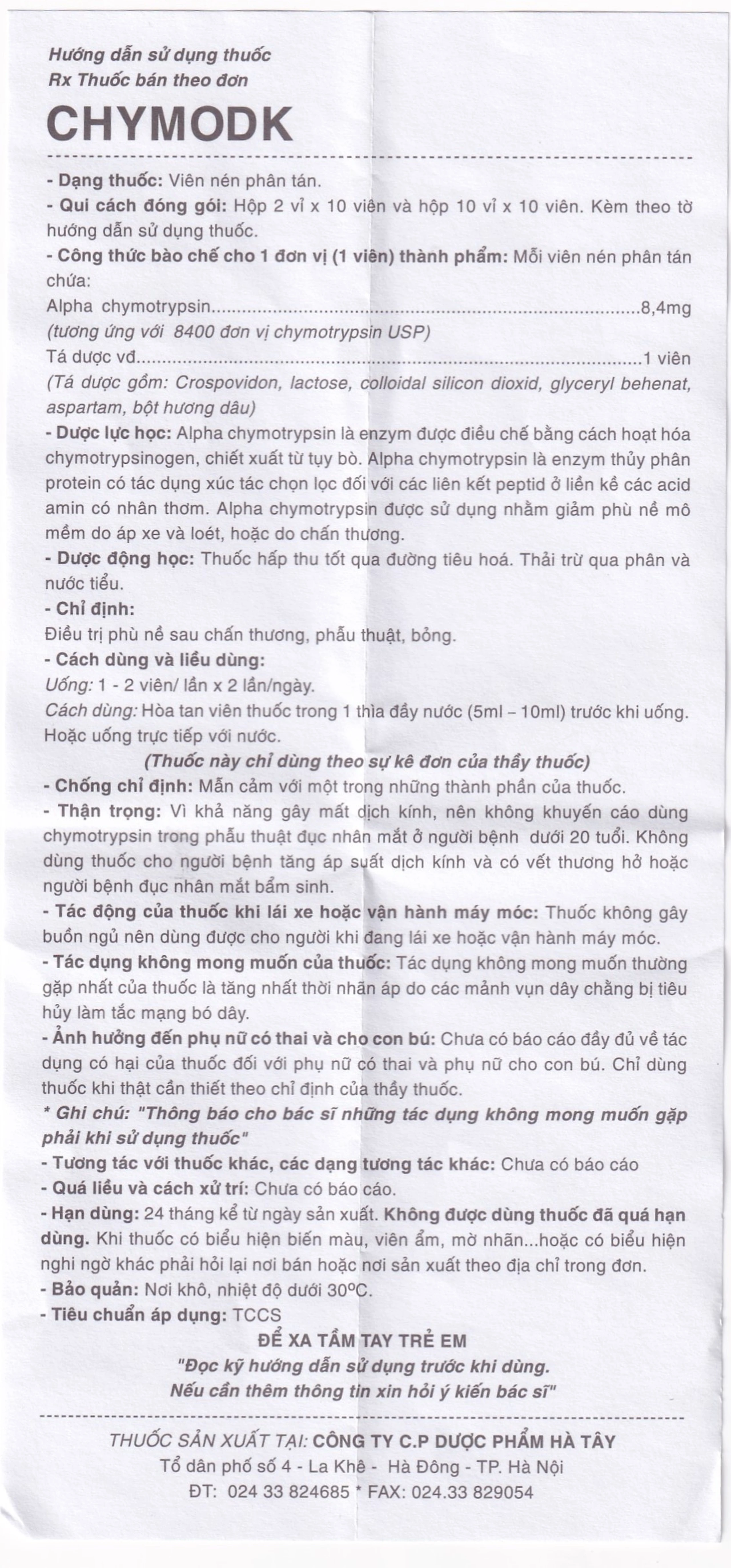 Viên nén phân tán Chymodk 8.4mg Hataphar điều trị phù nề sau chấn thương, phẫu thuật, bỏng (2 vỉ x 10 viên)