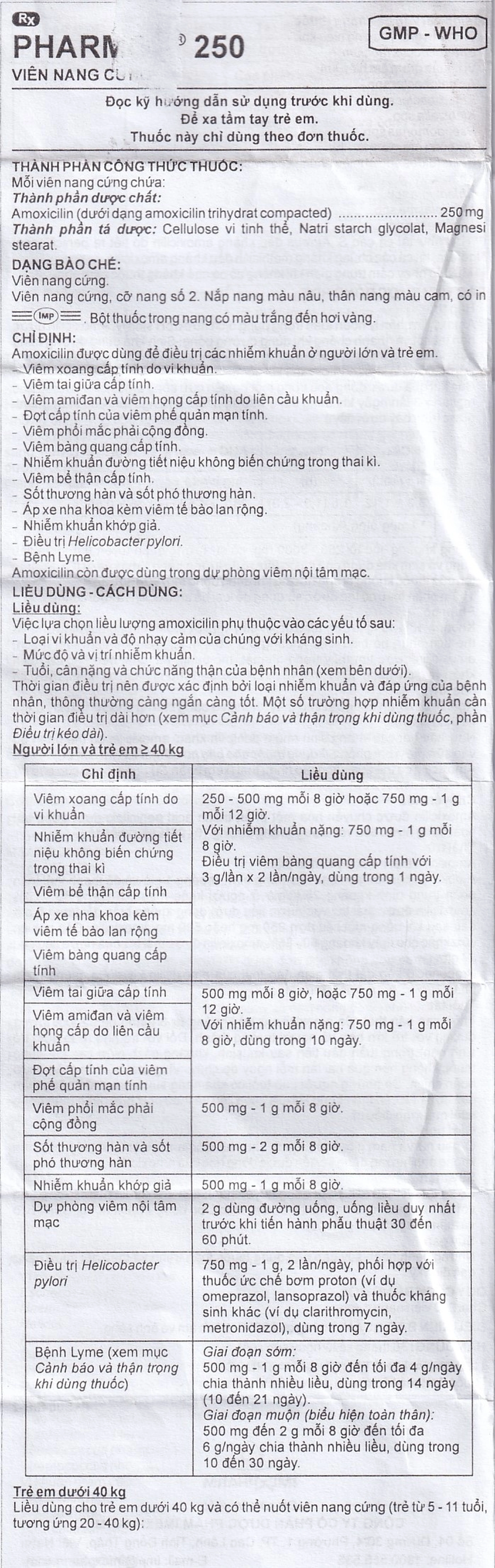 Thuốc Pharmox 250 Imexpharm điều trị các chứng nhiễm khuẩn, viêm xoang cấp (200 viên)