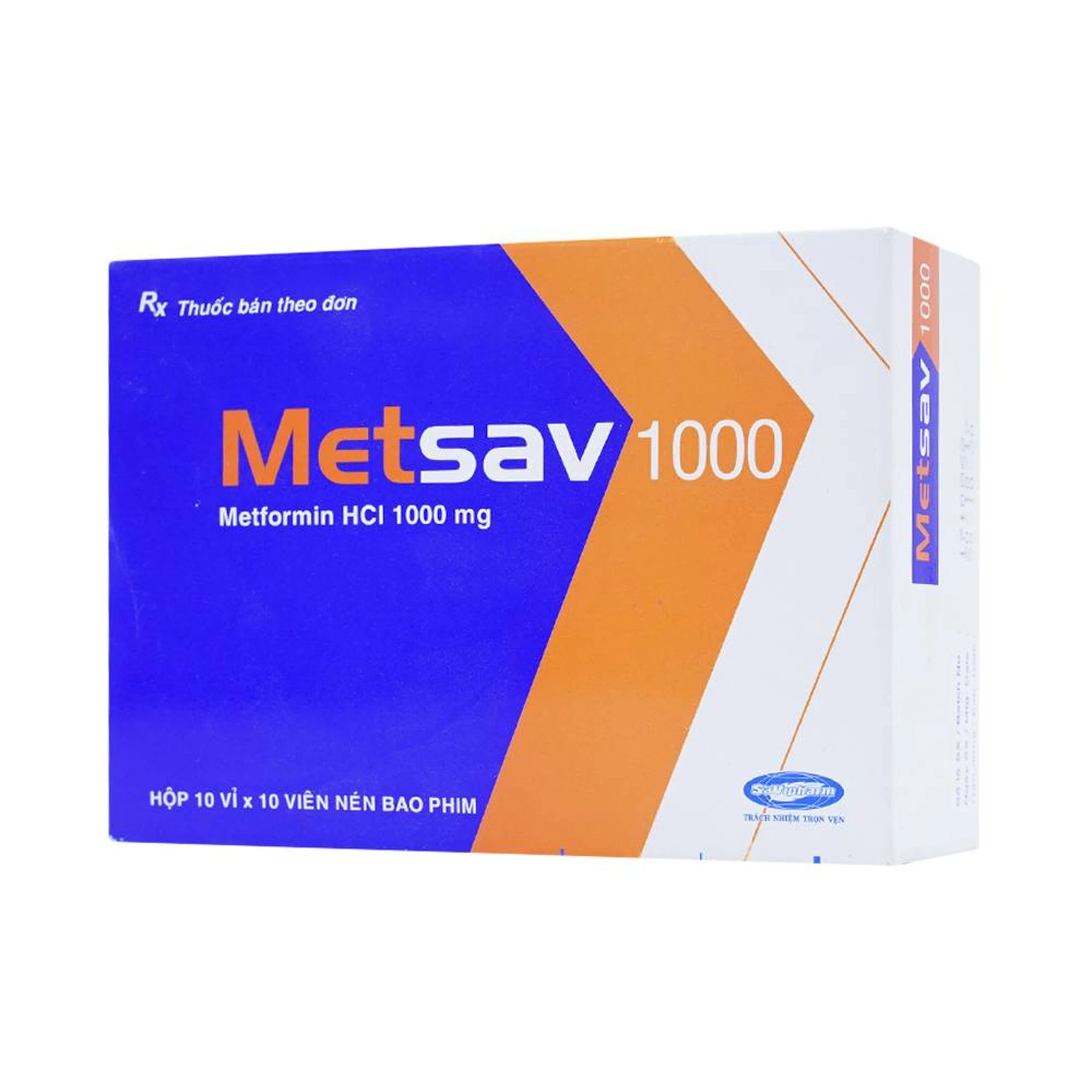 Viên nén Metsav 1000 Savi điều trị bệnh đái tháo đường típ 2 (10 vỉ x 10 viên) 
