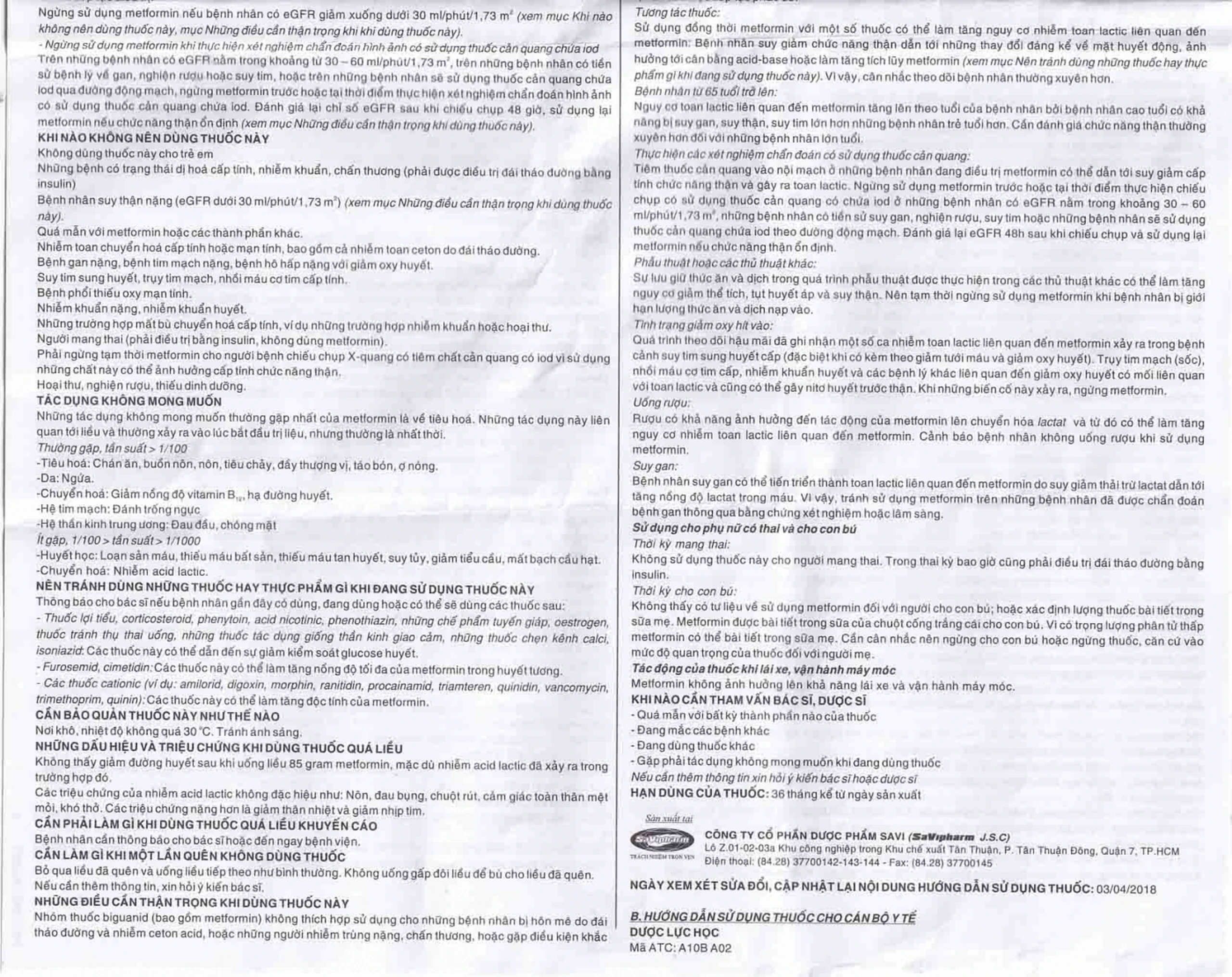 Viên nén Metsav 1000 Savi điều trị bệnh đái tháo đường típ 2 (10 vỉ x 10 viên) 