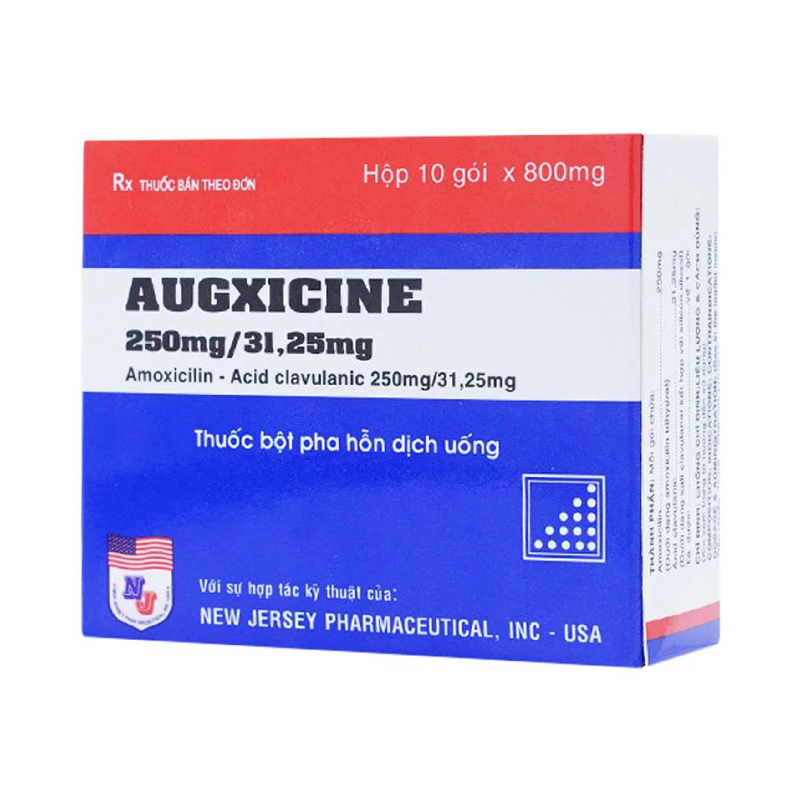 Thuốc Augxicine 250mg/31.25mg Vidipha điều trị viêm amidan, viêm xoang (10 gói x 0.8g)