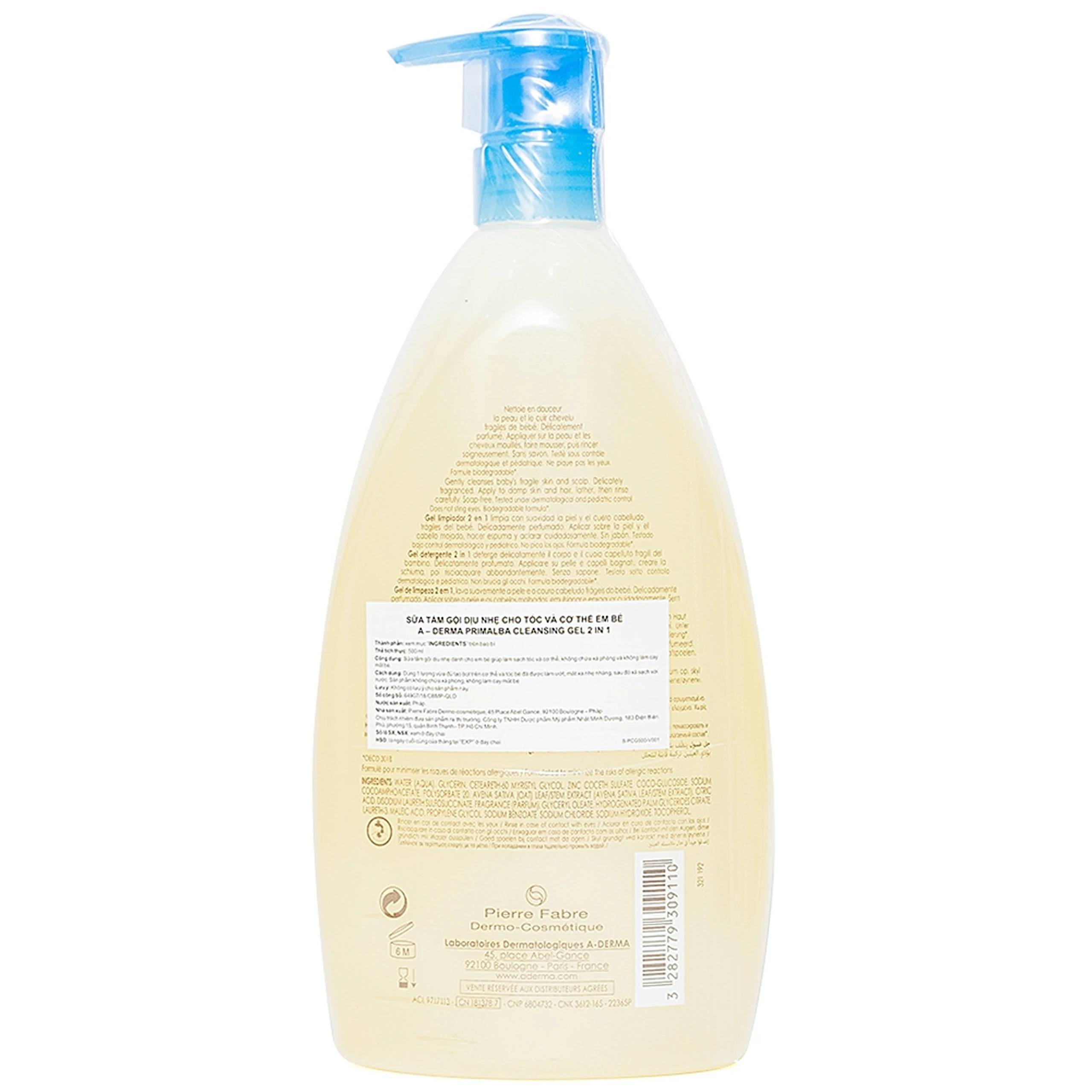 Sữa tắm gội dịu nhẹ cho tóc và cơ thể em bé A-Derma Premalba Cleansing Gel 2 IN 1 (500ml)