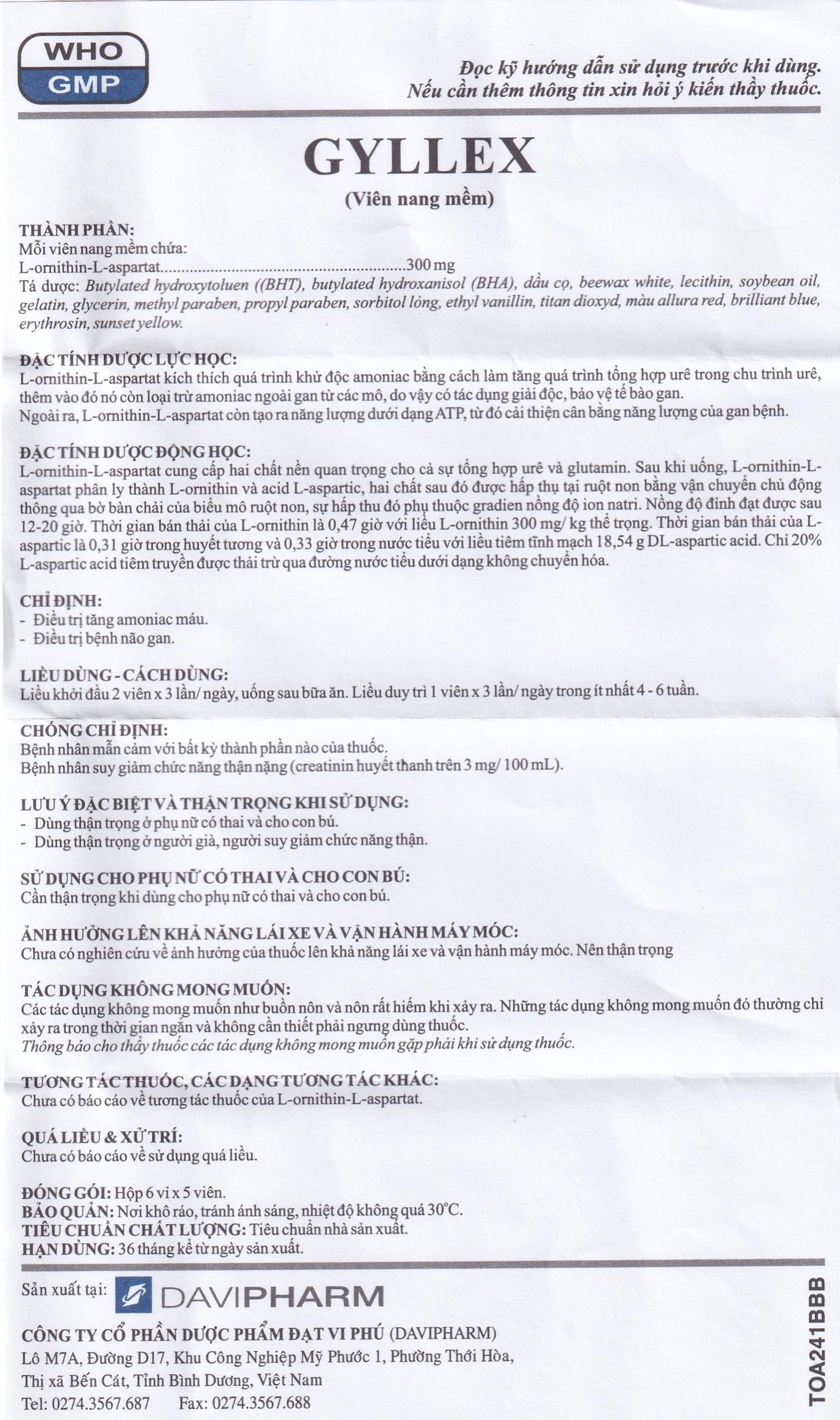 Thuốc Gyllex 300mg Đạt Vi Phú điều trị tăng amoniac máu, bệnh não gan (6 vỉ x 5 viên)