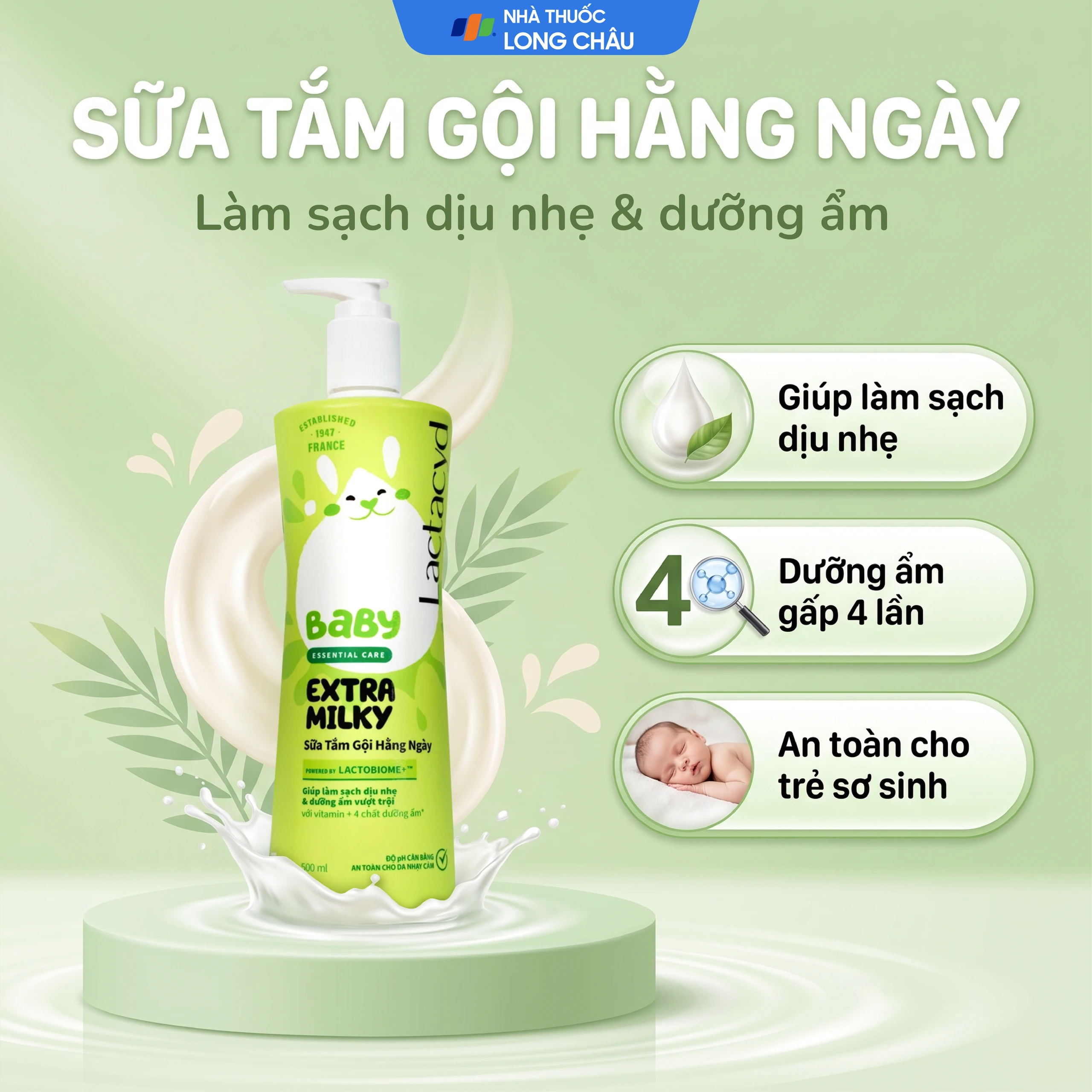 Sữa tắm gội cho bé Lactacyd Milky Baby Sanofi bảo vệ và nuôi dưỡng da (500ml) 2