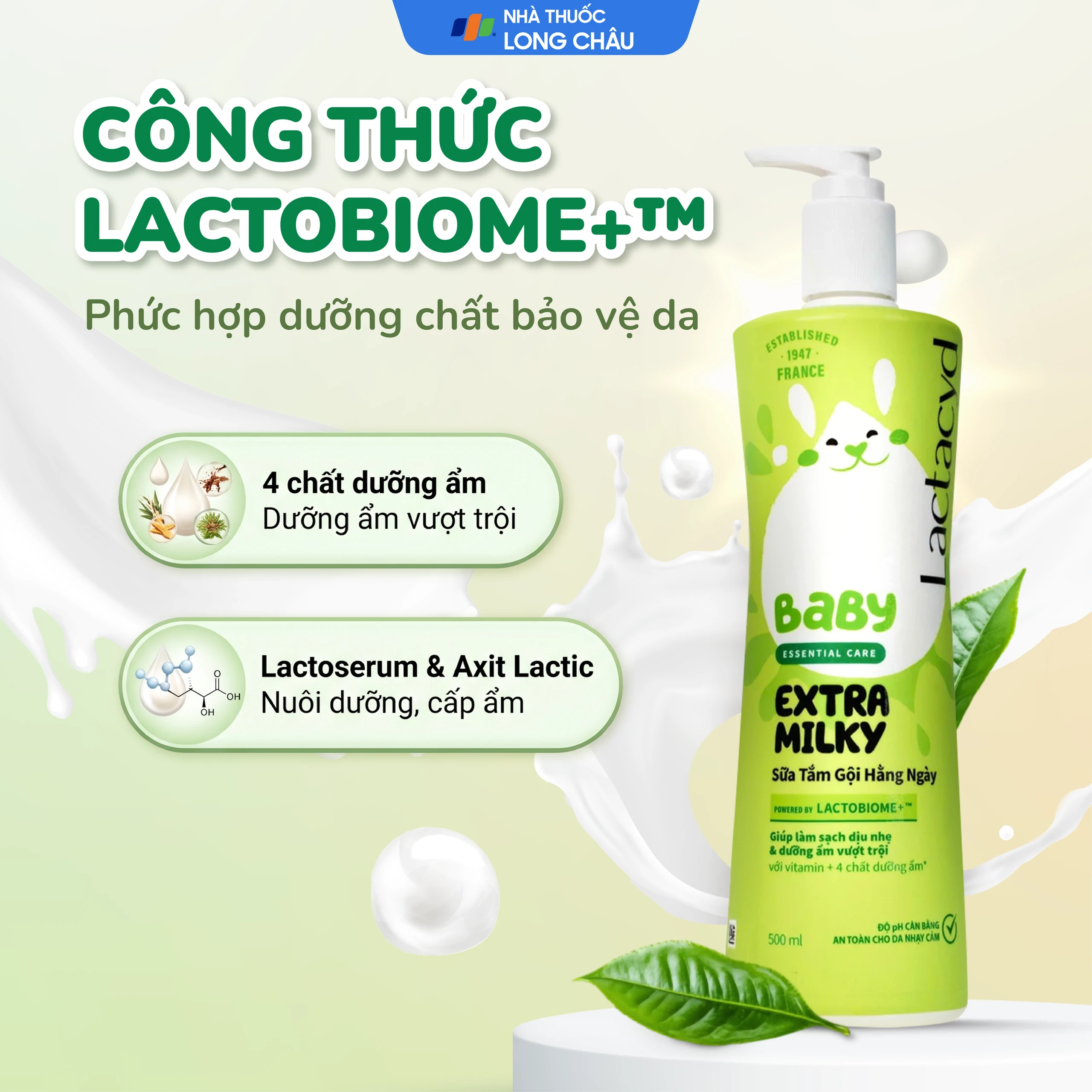 Sữa tắm gội cho bé Lactacyd Milky Baby Sanofi bảo vệ và nuôi dưỡng da (500ml) 3