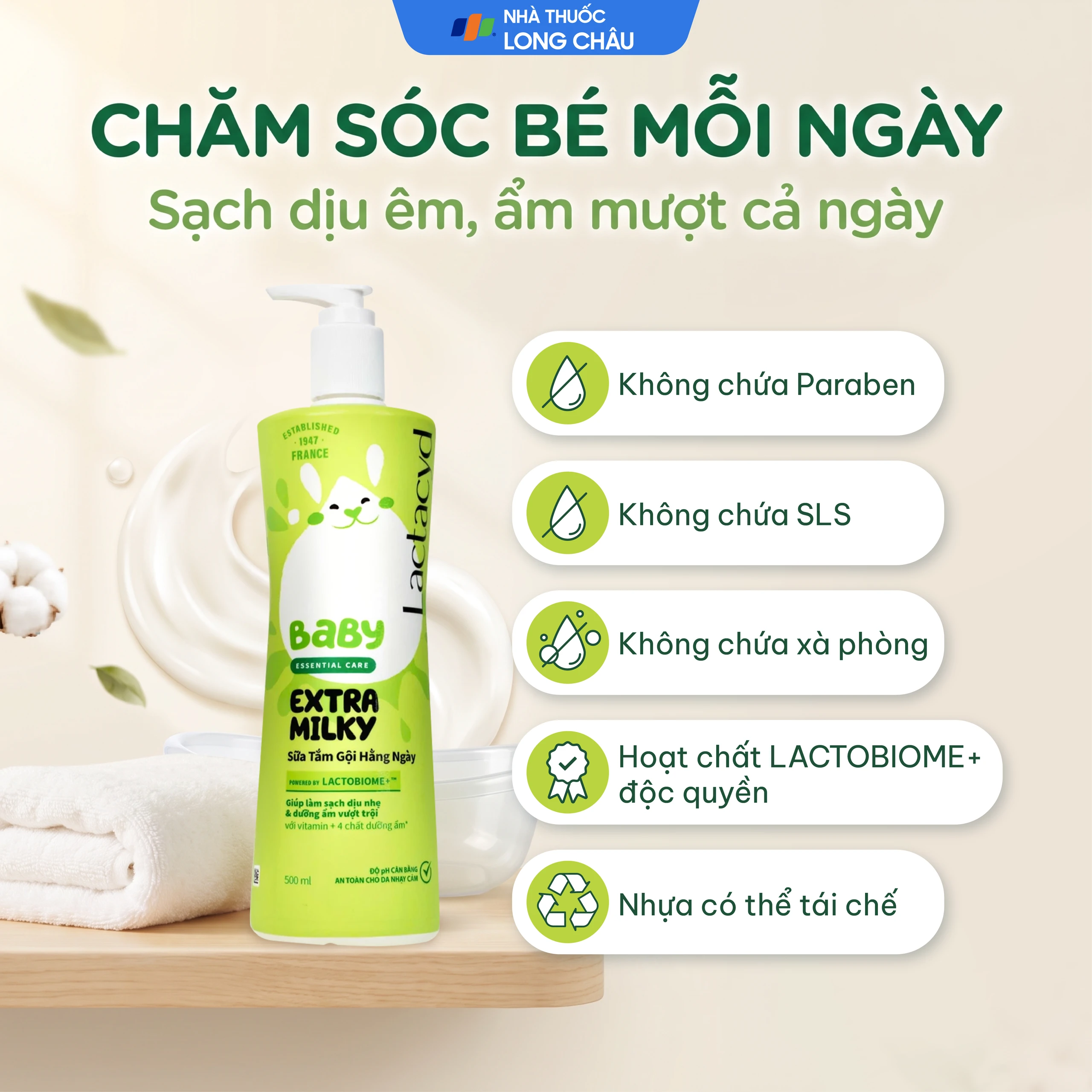 Sữa tắm gội cho bé Lactacyd Milky Baby Sanofi bảo vệ và nuôi dưỡng da (500ml) 6