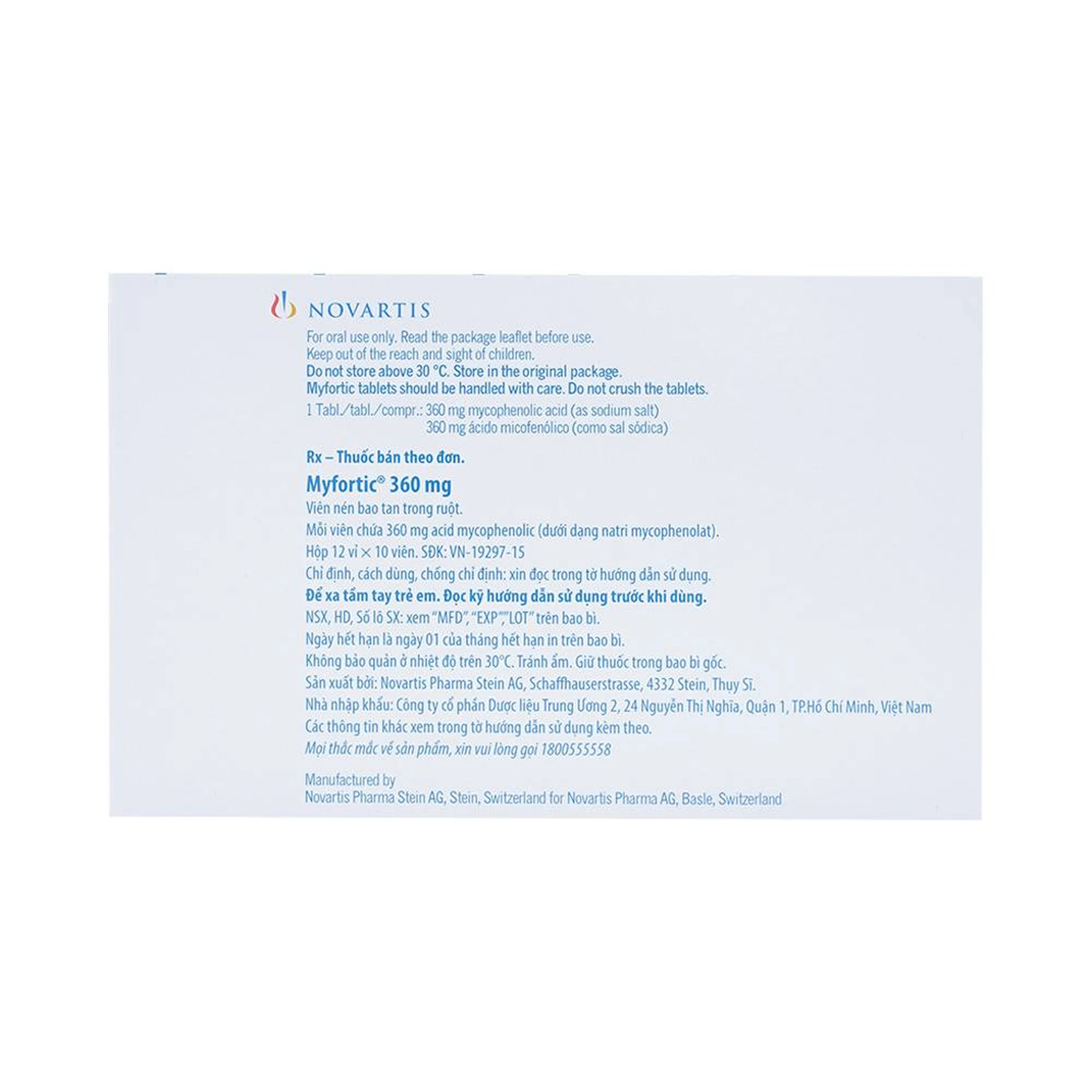 Viên nén Myfortic 360mg Novartis dùng cho bệnh nhân ghép thận dị gen (12 vỉ x 10 viên) 