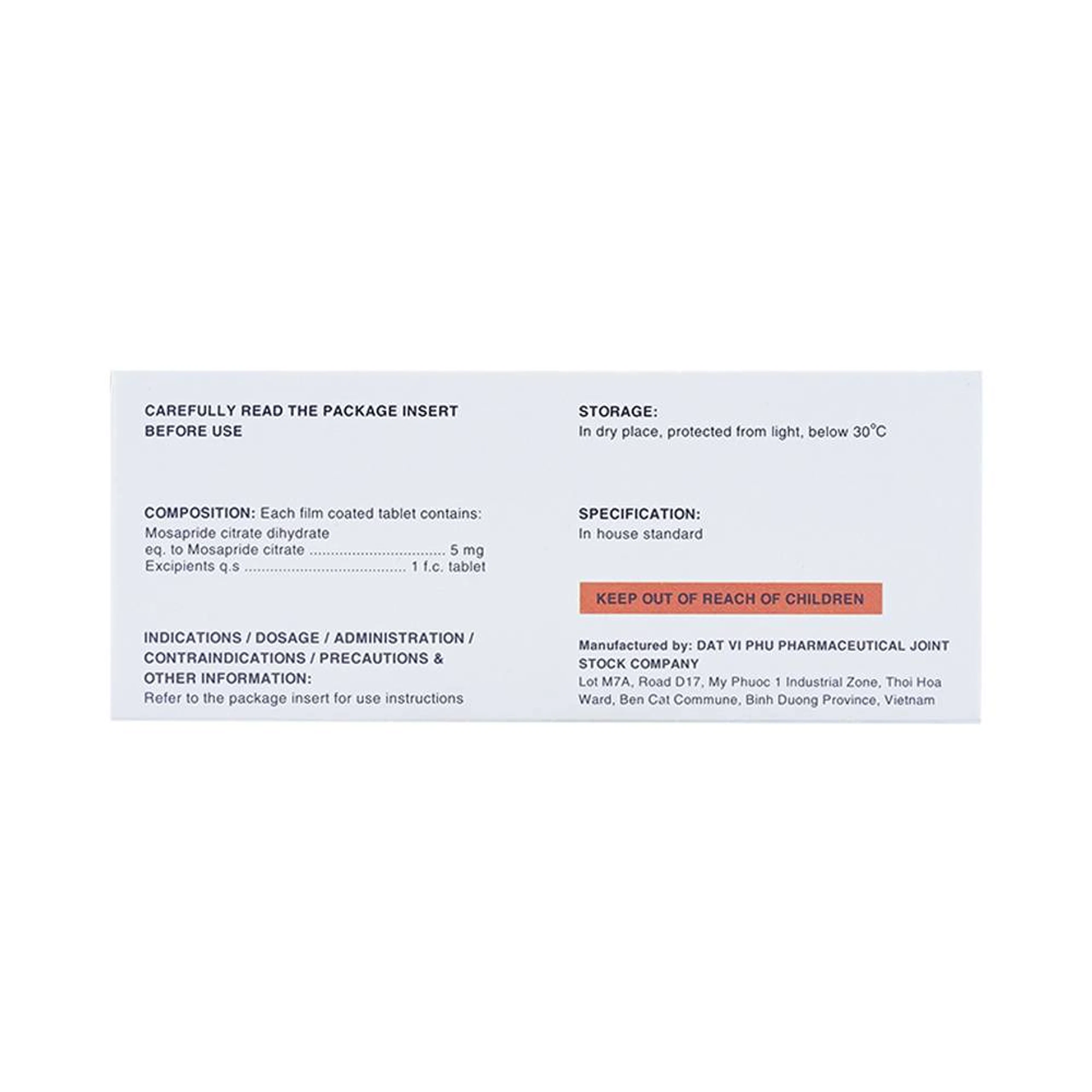 Thuốc Zurma 5mg DaviPharm điều trị các triệu chứng dạ dày, ruột (10 vỉ x 10 viên)