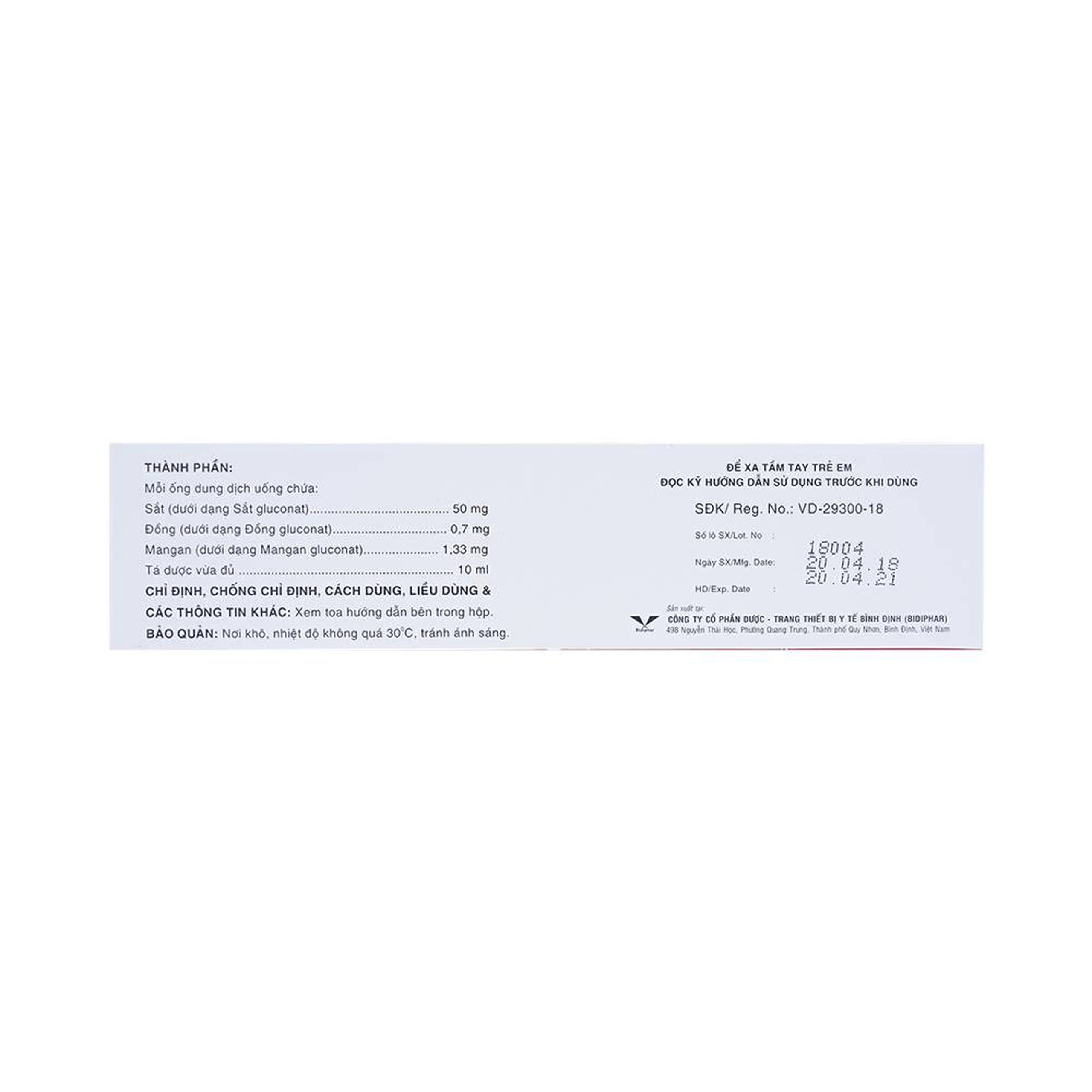 Dung dịch Bifehema Bidiphar điều trị thiếu máu do thiếu sắt (20 ống x 10ml) 5