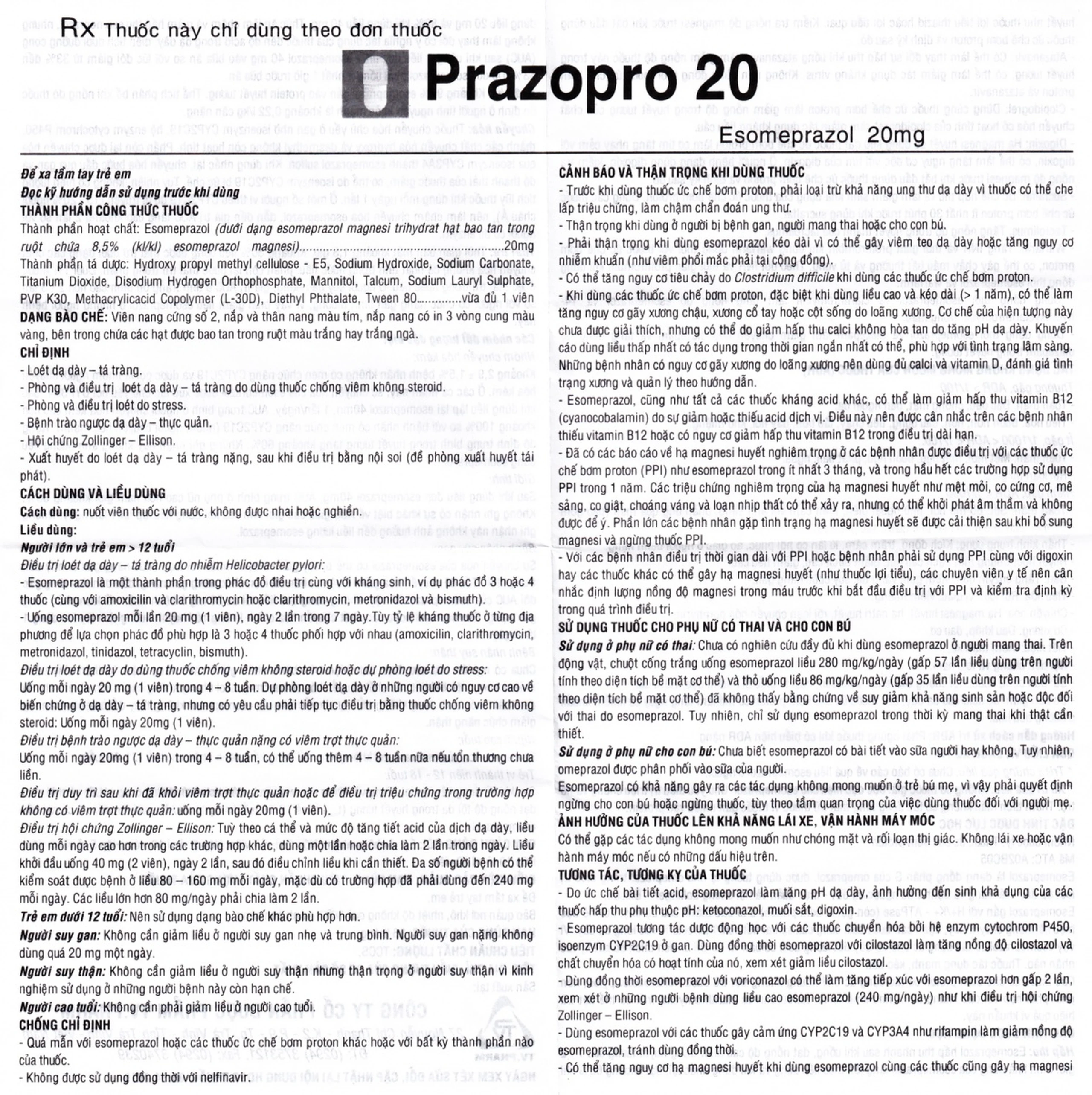 Thuốc Prazopro 20 TV.Pharm điều trị loét dạ dày, tá tràng lành tính (2 vỉ x 7 viên)