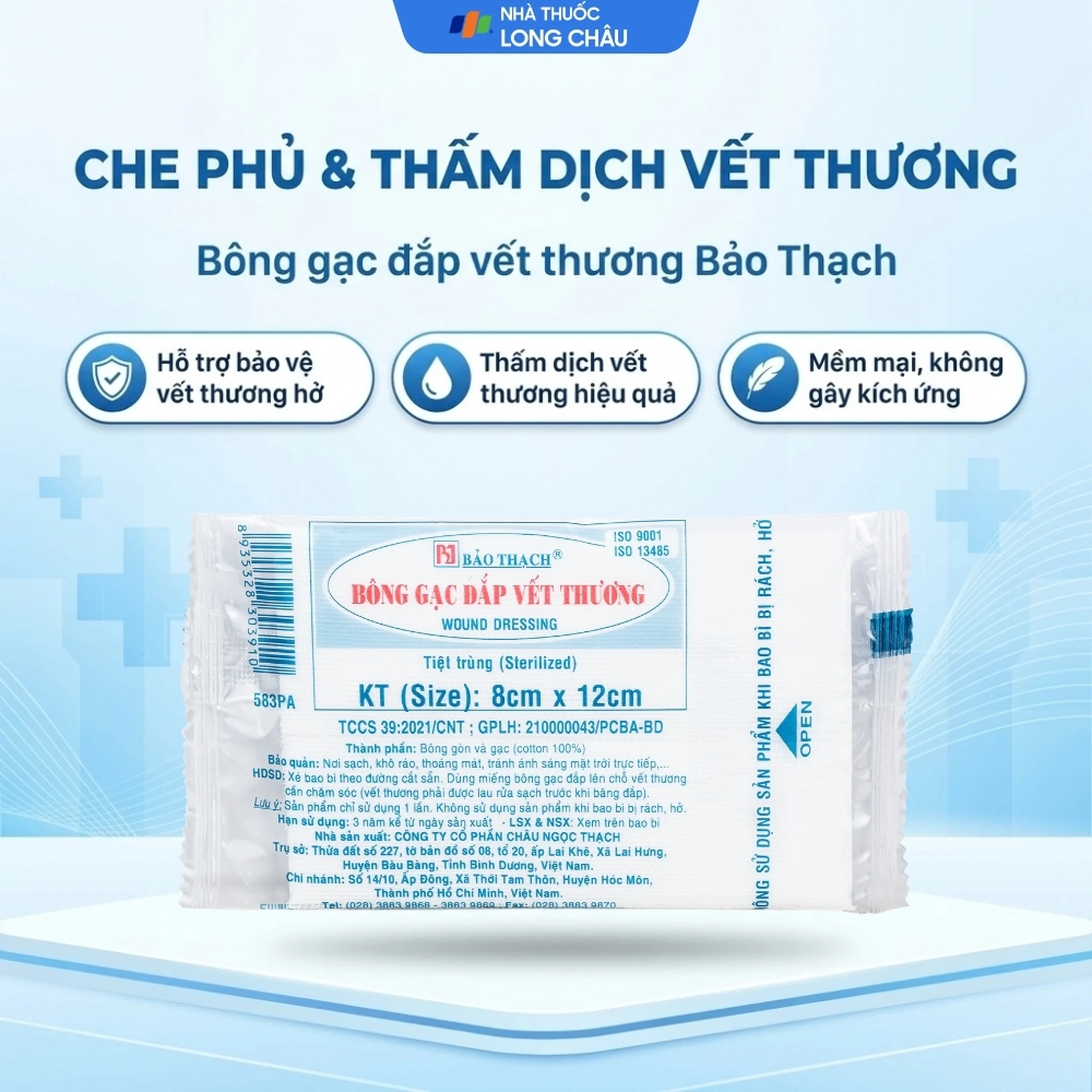 Bông gạc đắp vết thương Bảo Thạch 8x12cm 2