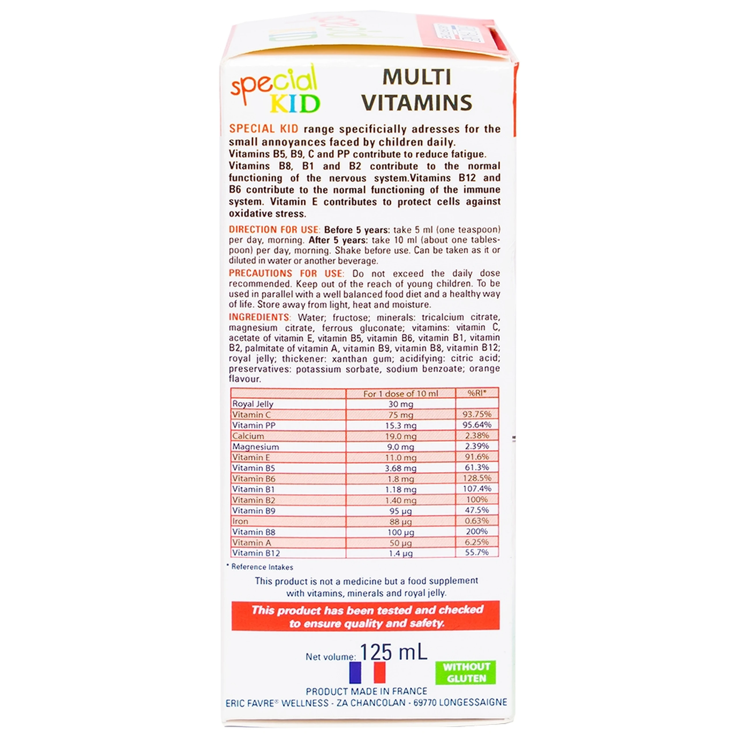 Siro bổ sung Vitamin và khoáng chất giúp tăng cường sức đề kháng cho trẻ Special Kid Multivitamines hương cam (125ml)