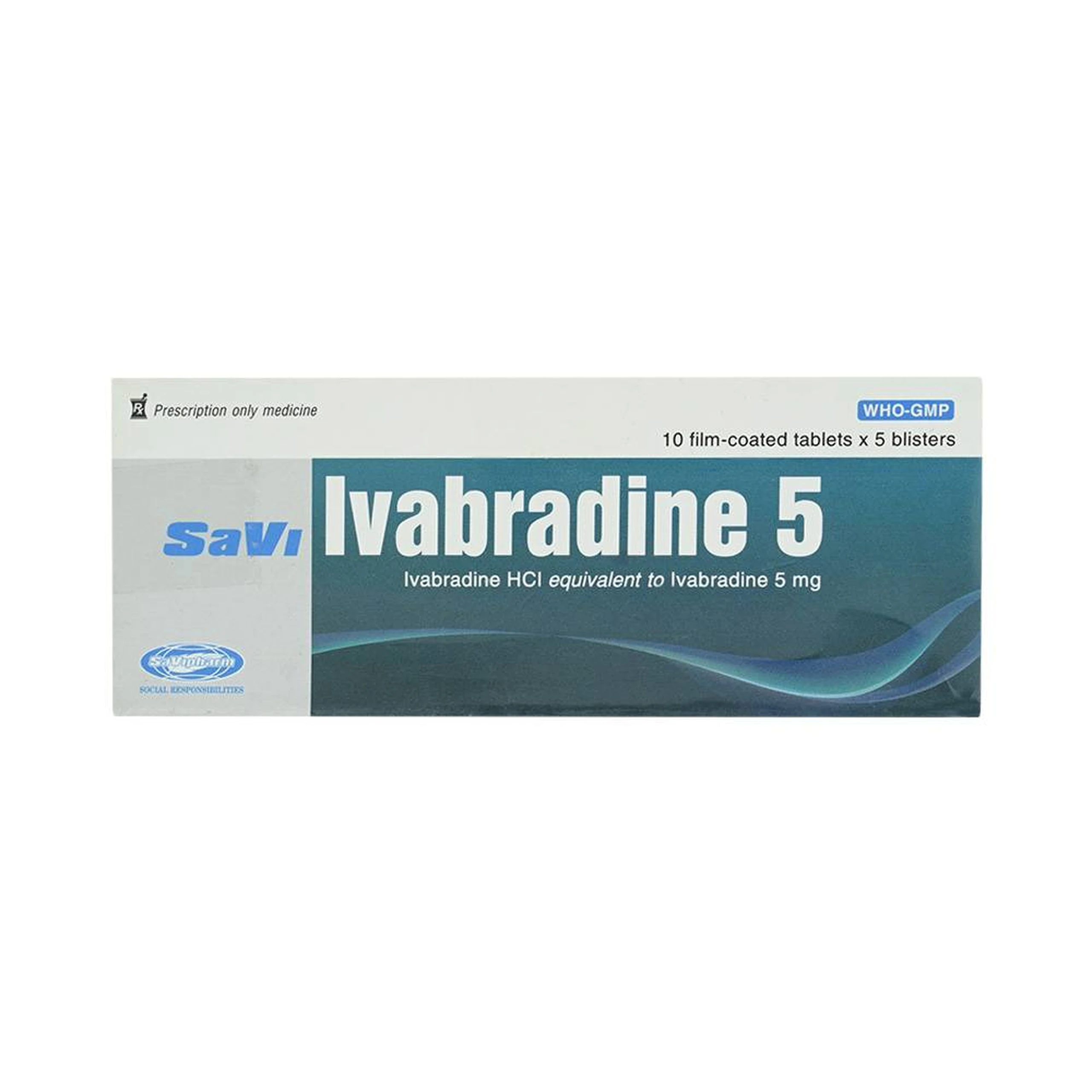 Thuốc Savi Ivabradine 5 điều trị đau thắt ngực mạn tính (5 vỉ x 10 viên)