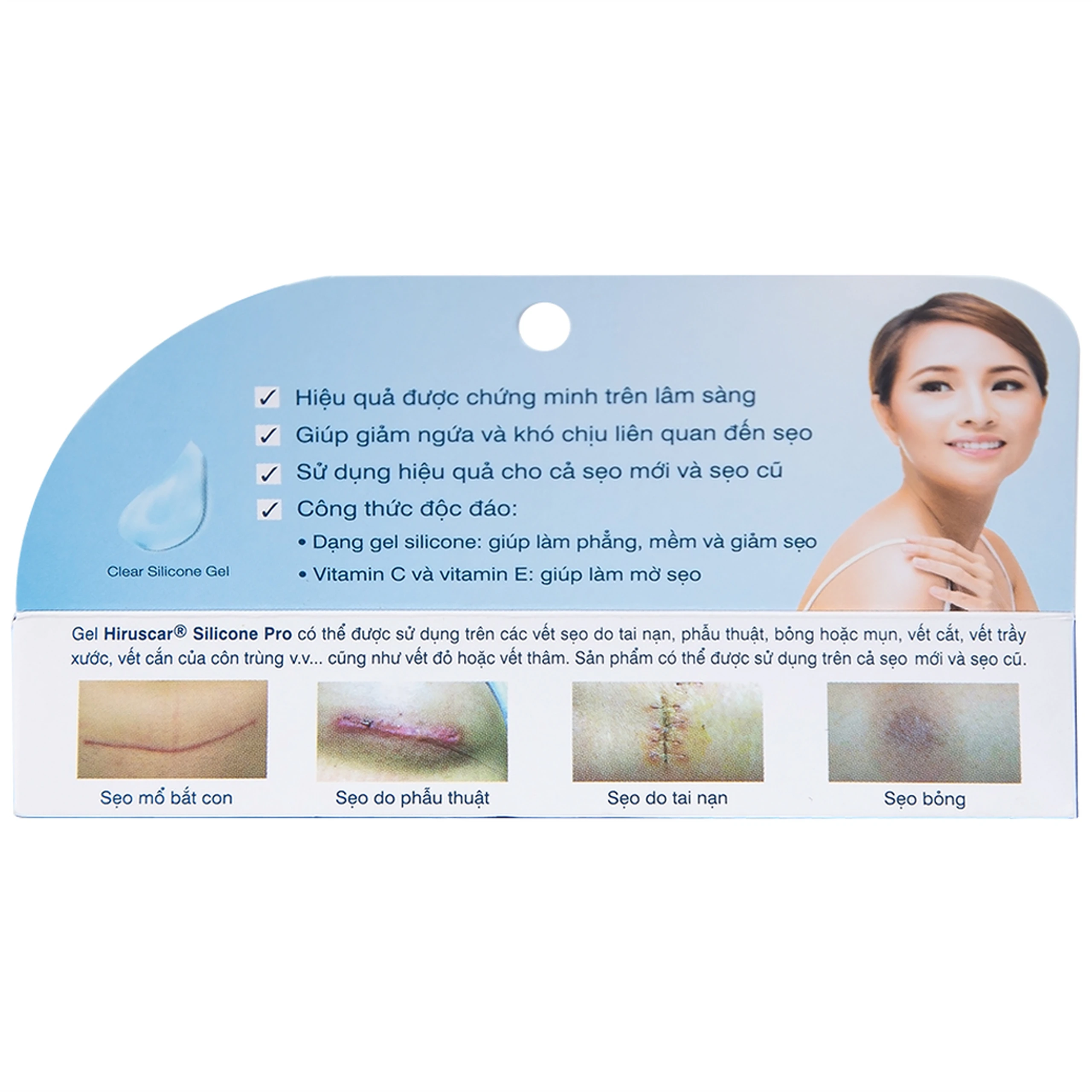 Gel bôi Hiruscar Silicone Pro mờ sẹo mổ, to lồi phì đại (10g)