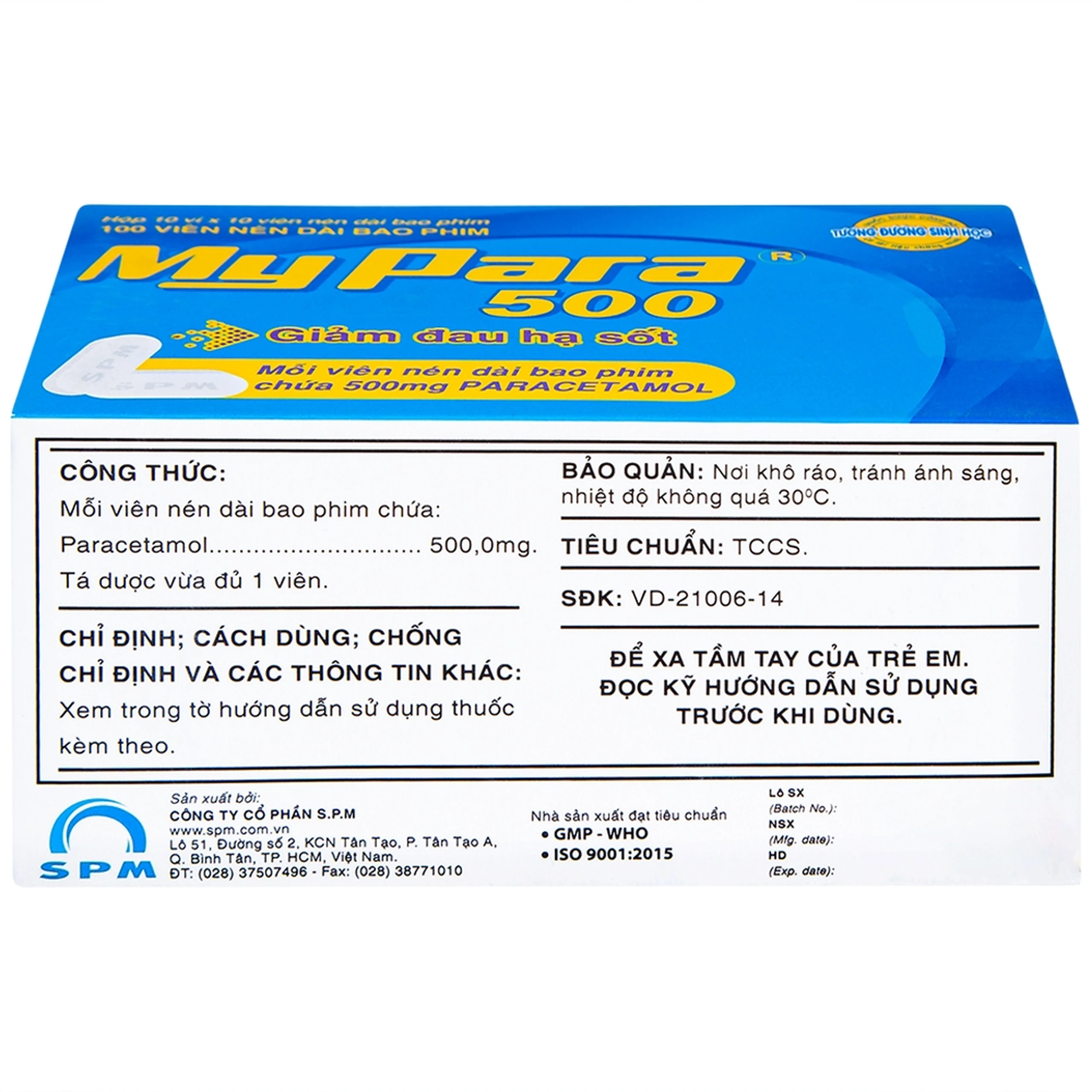 Thuốc My Para 500mg S.P.M hỗ trợ giảm đau hạ sốt (10 vỉ x 10 viên)	