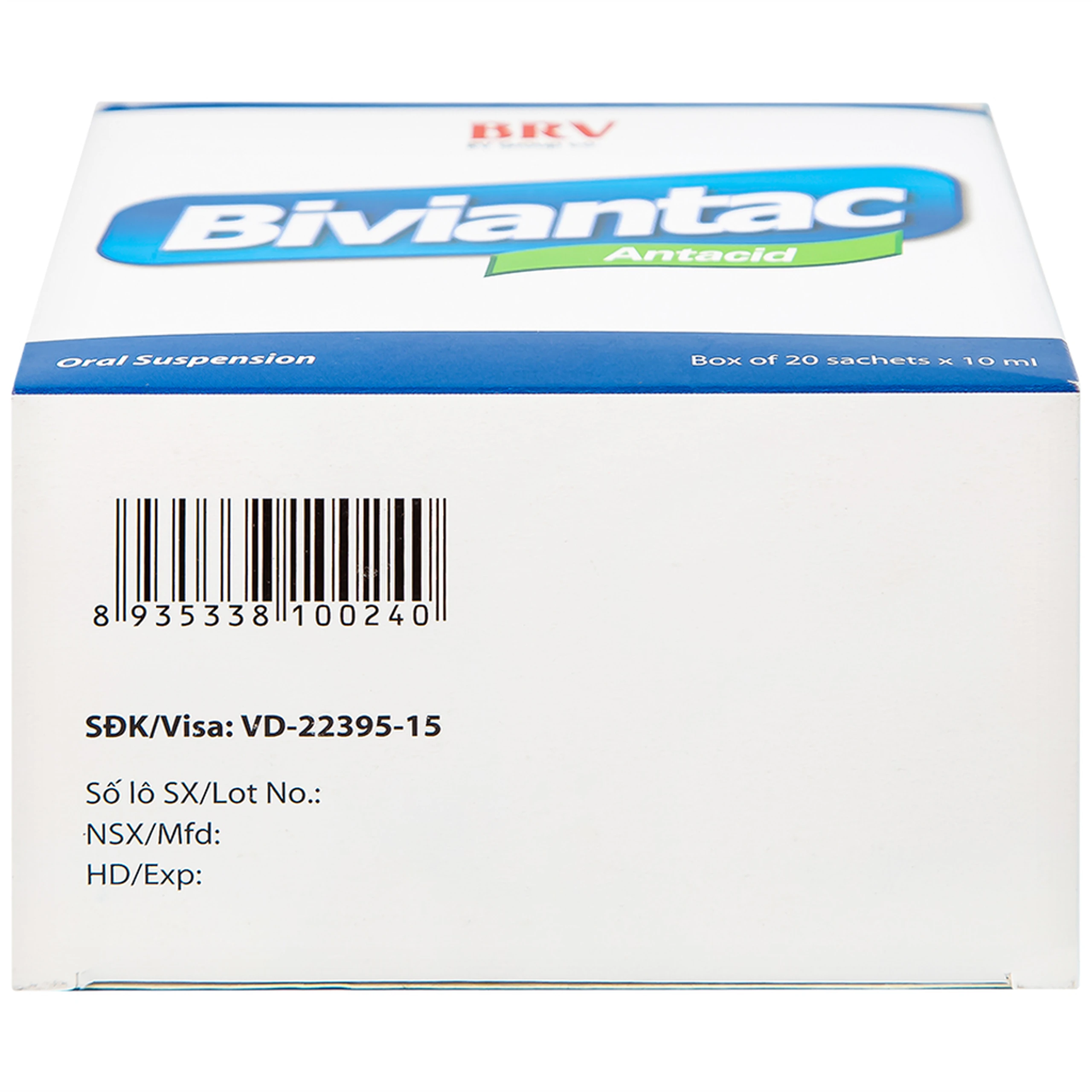 Hỗn dịch uống Biviantac BRV điều trị triệu chứng ăn không tiêu, đầy hơi (20 gói x 10 ml)
